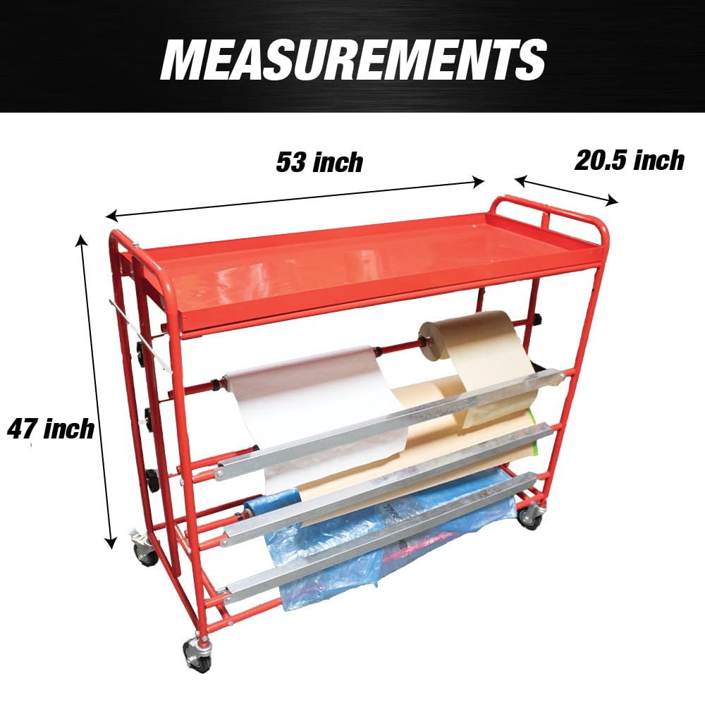 Lauco Masking Machine Prep Station with Top Tray Tool Storage - Professional Paint & Automotive Masking Paper Dispenser for DIY Projects, Home Renovation & Car Detailing