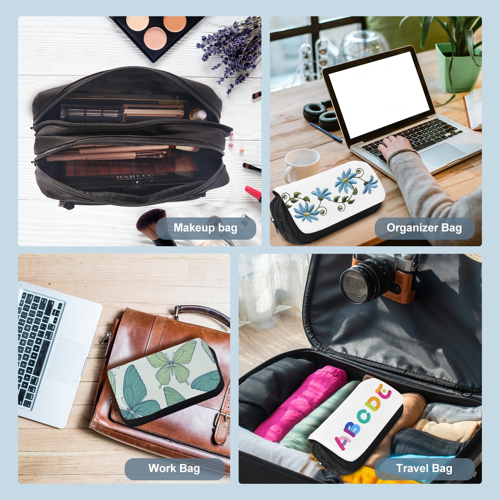 4Pcs Sublimation Makeup Bags Bulk - DIY Heat Transfer Cosmetic & Toiletry Bags with Zipper for Women - Perfect for Travel, Gifts & Craft Projects