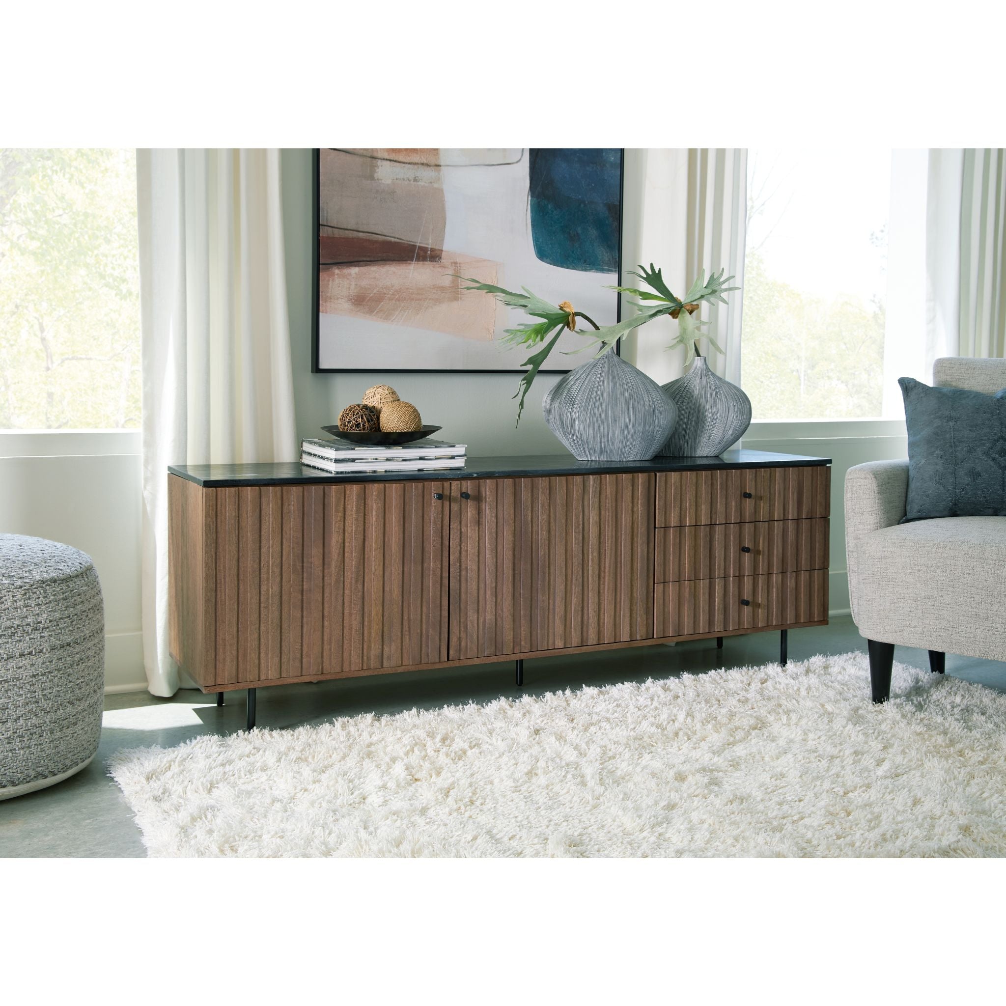 Barnford Accent Cabinet - Modern Brown & Black Storage Side Table for Living Room, Bedroom, or Entryway - Stylish Home Decor Furniture
