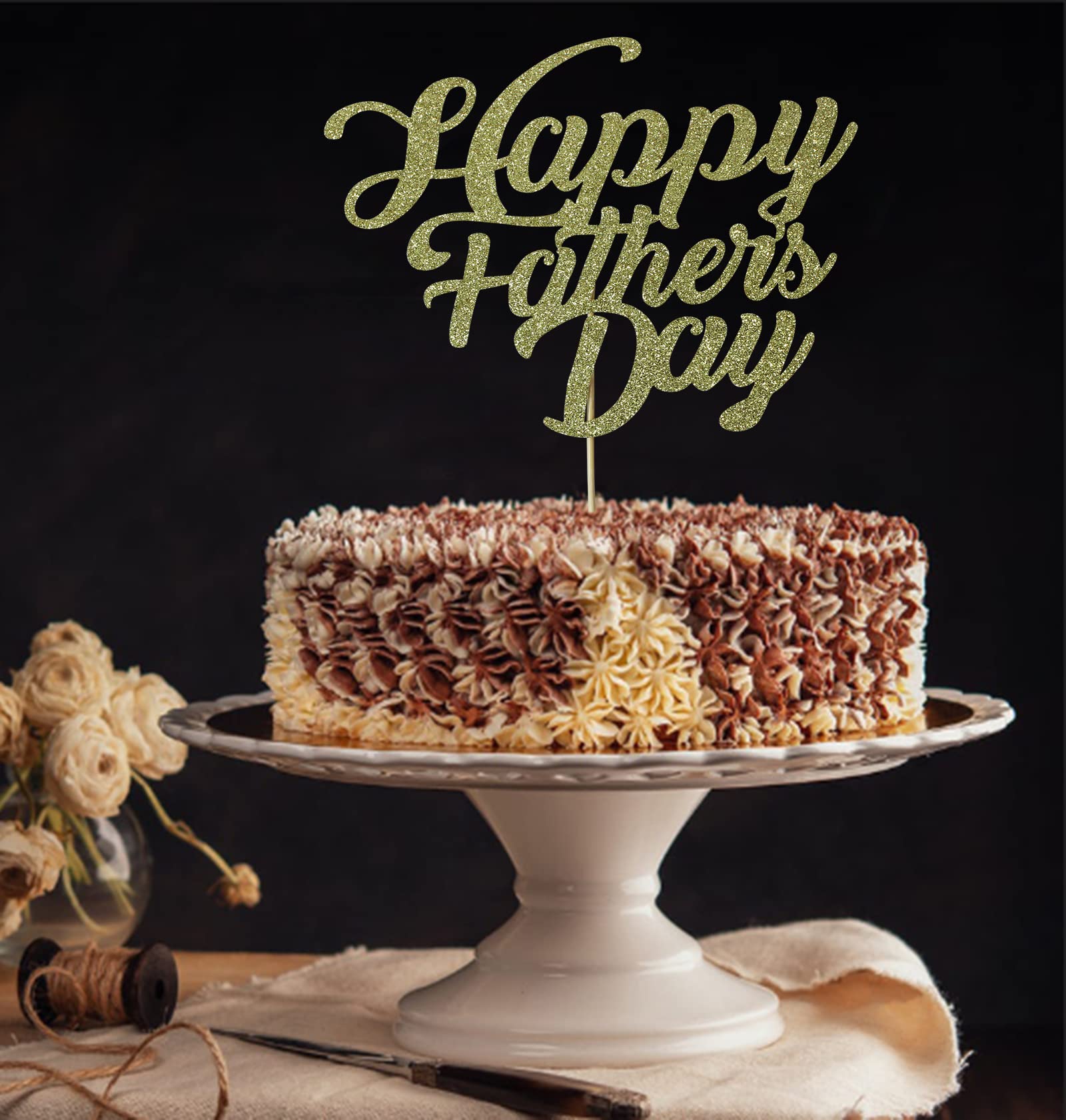 Gold Glitter Happy Father's Day Cake Topper - Elegant Party Decoration for Dad's Birthday, Retirement & Anniversary Cakes - Perfect for Father's Day Celebrations & Special Occasions