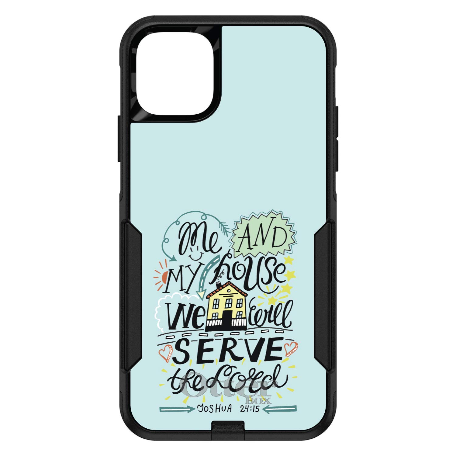 DistinctInk Protective Case for iPhone 12/12 Pro (6.1 Inch) - Durable Black Phone Cover with Bible Verse Joshua 24:15 'We Will Serve The Lord' - Slim Shockproof Replacement for OtterBox Commuter - Perfect for Daily Use, Work & Church Activities