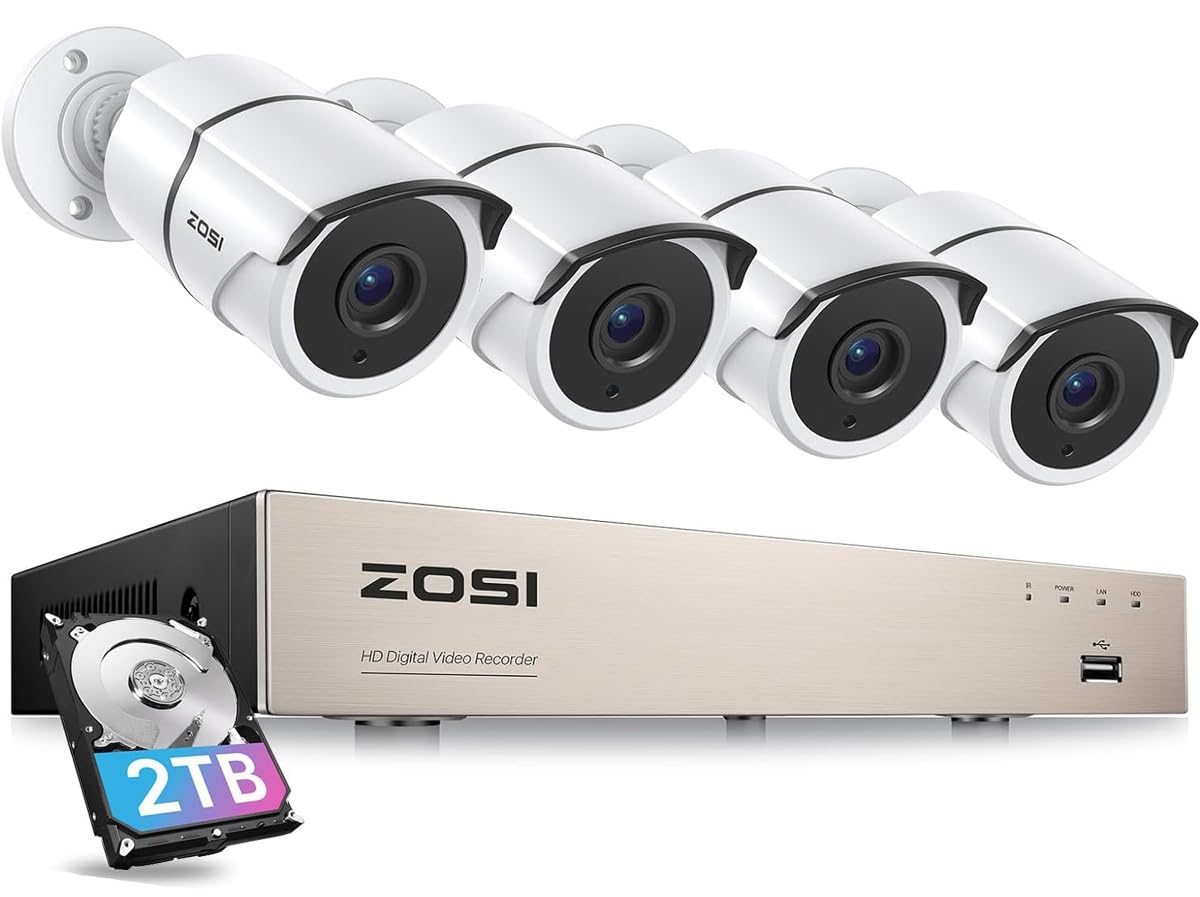 ZOSI 3K Lite Home Security Camera System with Audio - AI Human & Vehicle Detection, Night Vision, 8CH H.265+ DVR with 1TB HDD, 4x 1920TVL Indoor/Outdoor Cameras - 24/7 Recording for Home & Business Surveillance | Perfect for Monitoring Driveways, Backyards & Retail Stores