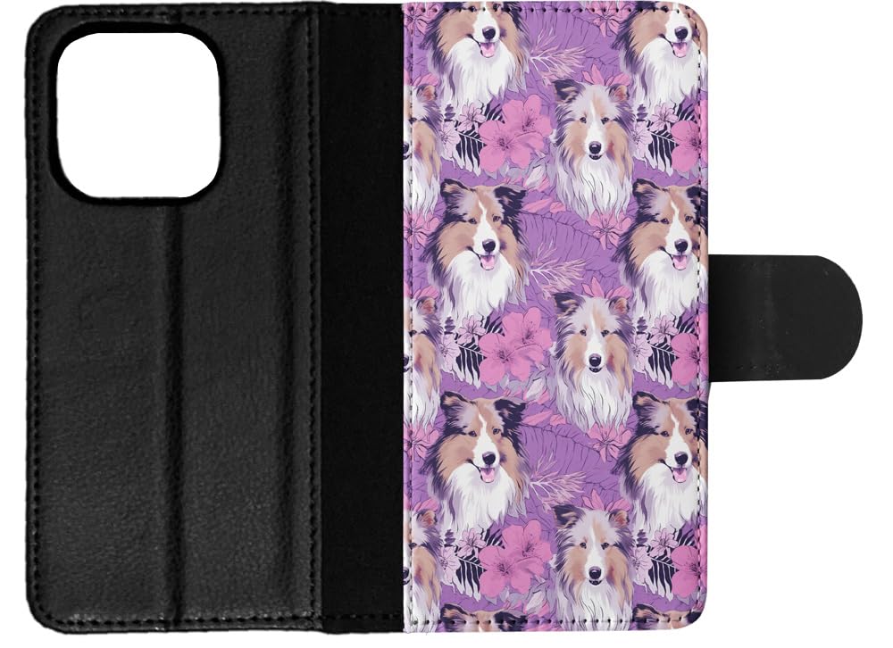 Shetland Sheepdog Puppy Dog Pattern Faux Leather Flip Wallet Phone Case for Apple iPhone 14 Pro - Perfect for Dog Lovers & Everyday Use