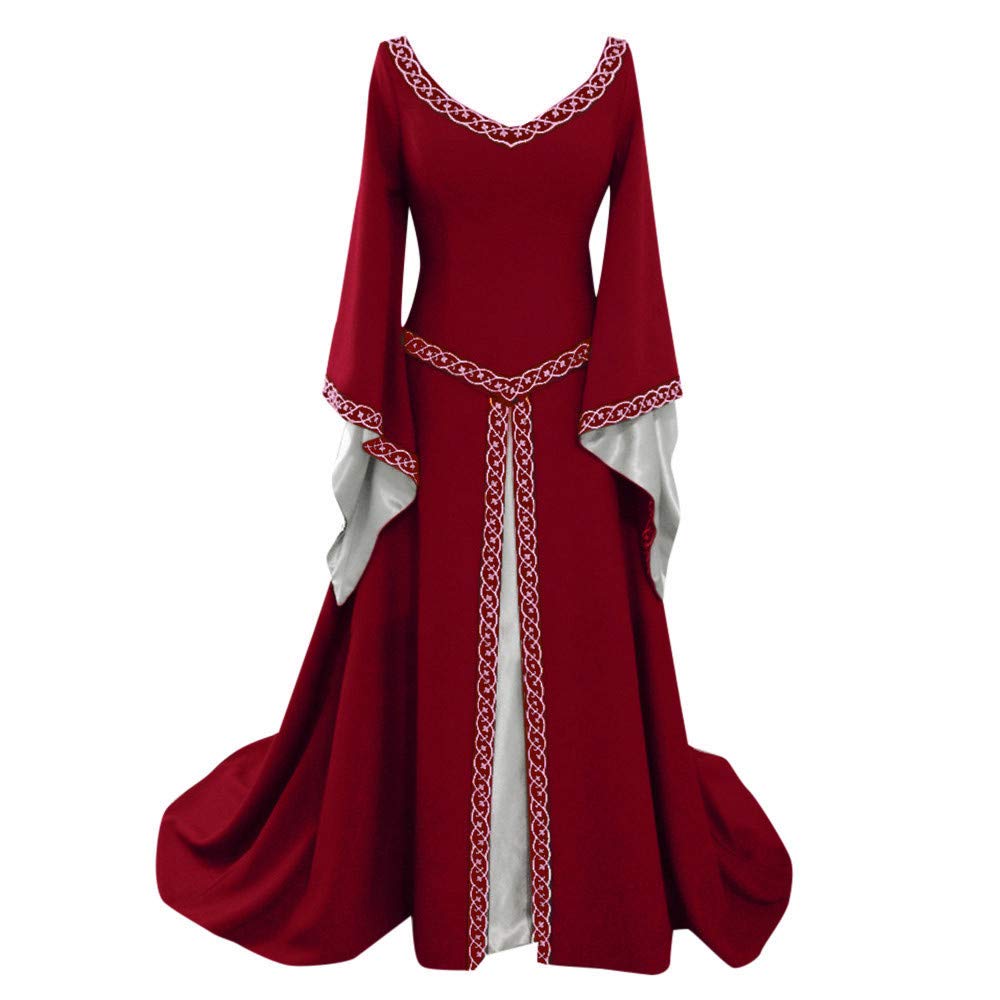 EOPUING Punk Dresses for Women - Elegant Sexy Slit Medieval Retro High Waist Cocktail Dress with Trailing Flowy Floor Length | Perfect for Summer Parties, Weddings & Gothic Events
