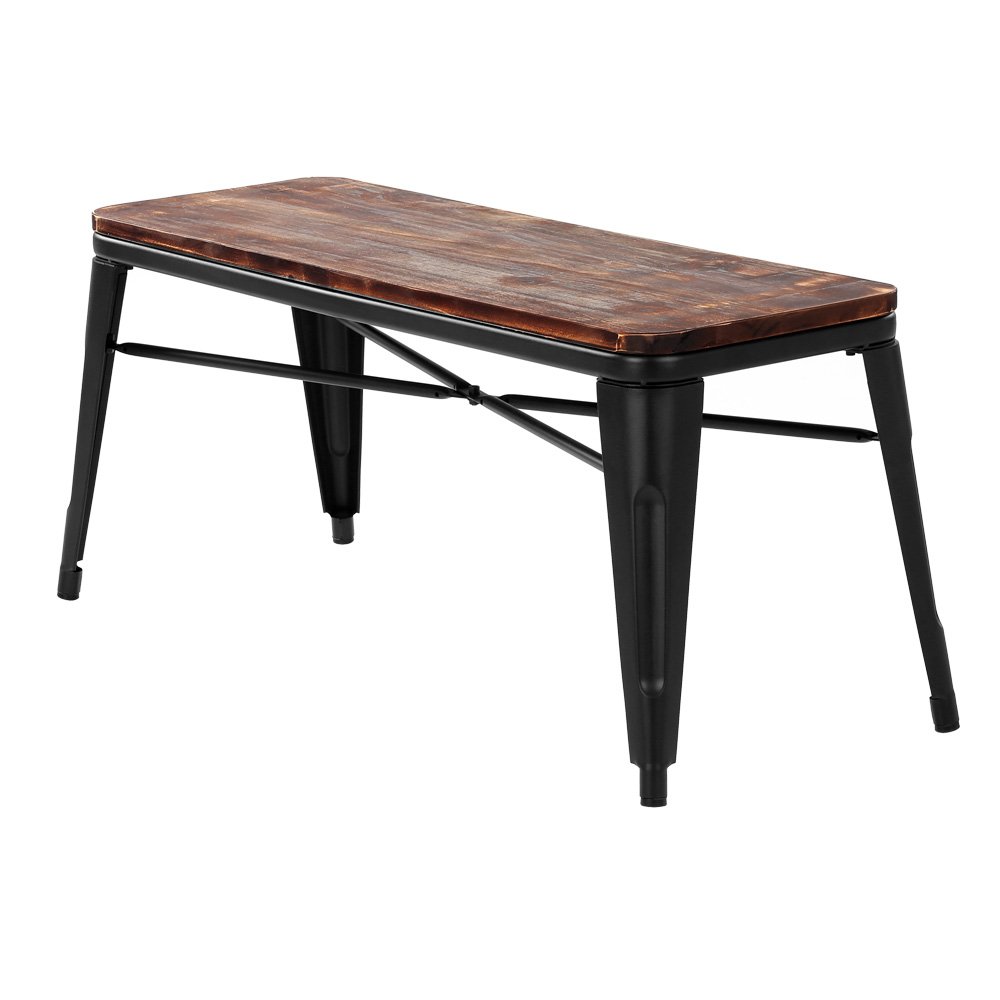 iKayaa 2-Seater Kitchen Dining Bench - Natural Pinewood Top & Sturdy Metal Frame - 150KG Capacity - Perfect for Patio, Garden, Breakfast Nook & Small Space Dining