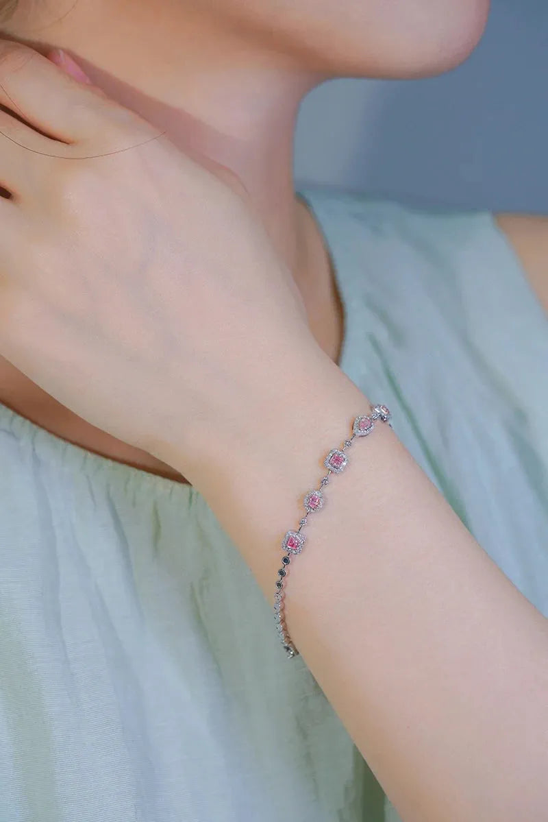 18K White Gold Bracelet for Women with Real Pink Diamonds | Elegant Engagement & Party Jewelry | Perfect for Weddings, Anniversaries, and Special Occasions
