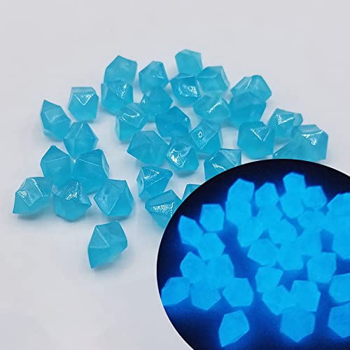 100PC Glow in The Dark Rocks - Diamond Shaped Luminous Stones for Outdoor Landscaping, Garden Decor, Fish Tank & Aquarium, Planter & Walkway (Lake Blue) - Perfect for Nighttime Illumination & Decorative Lighting