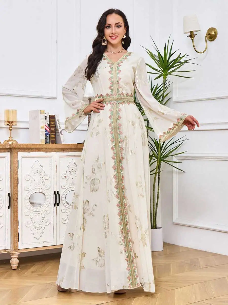 Elegant Eid Dress for Women - Bronzing Embroidery Muslim Caftan Kaftan | Perfect for Eid Celebrations, Weddings & Special Occasions