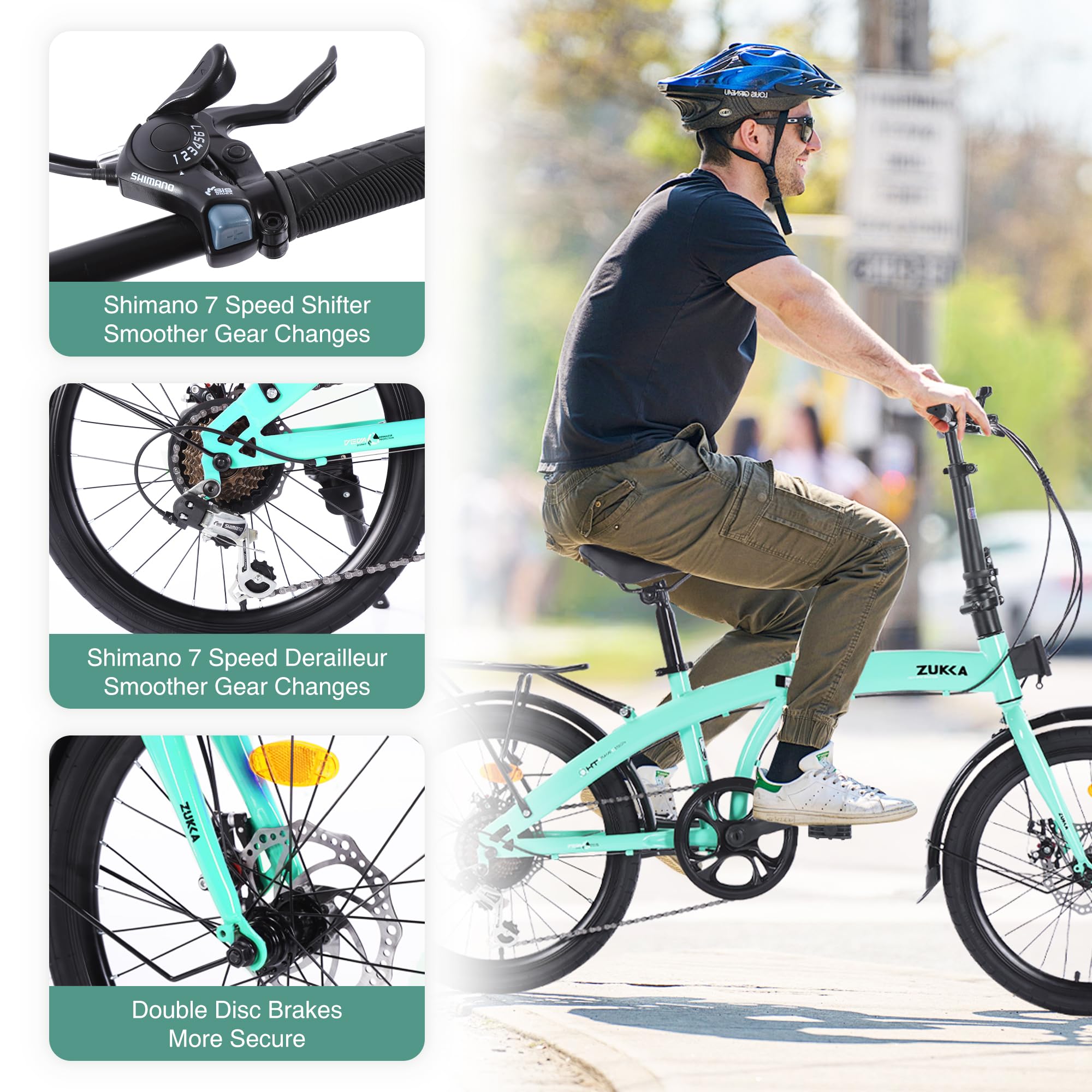 ZUKKA 20 Inch Folding Bike for Adults - 7 Speed City Bicycle with Dual Disc Brakes & Adjustable Height - Perfect for Commuting, Travel & Exercise | Compact Foldable Design for Easy Storage & Transport