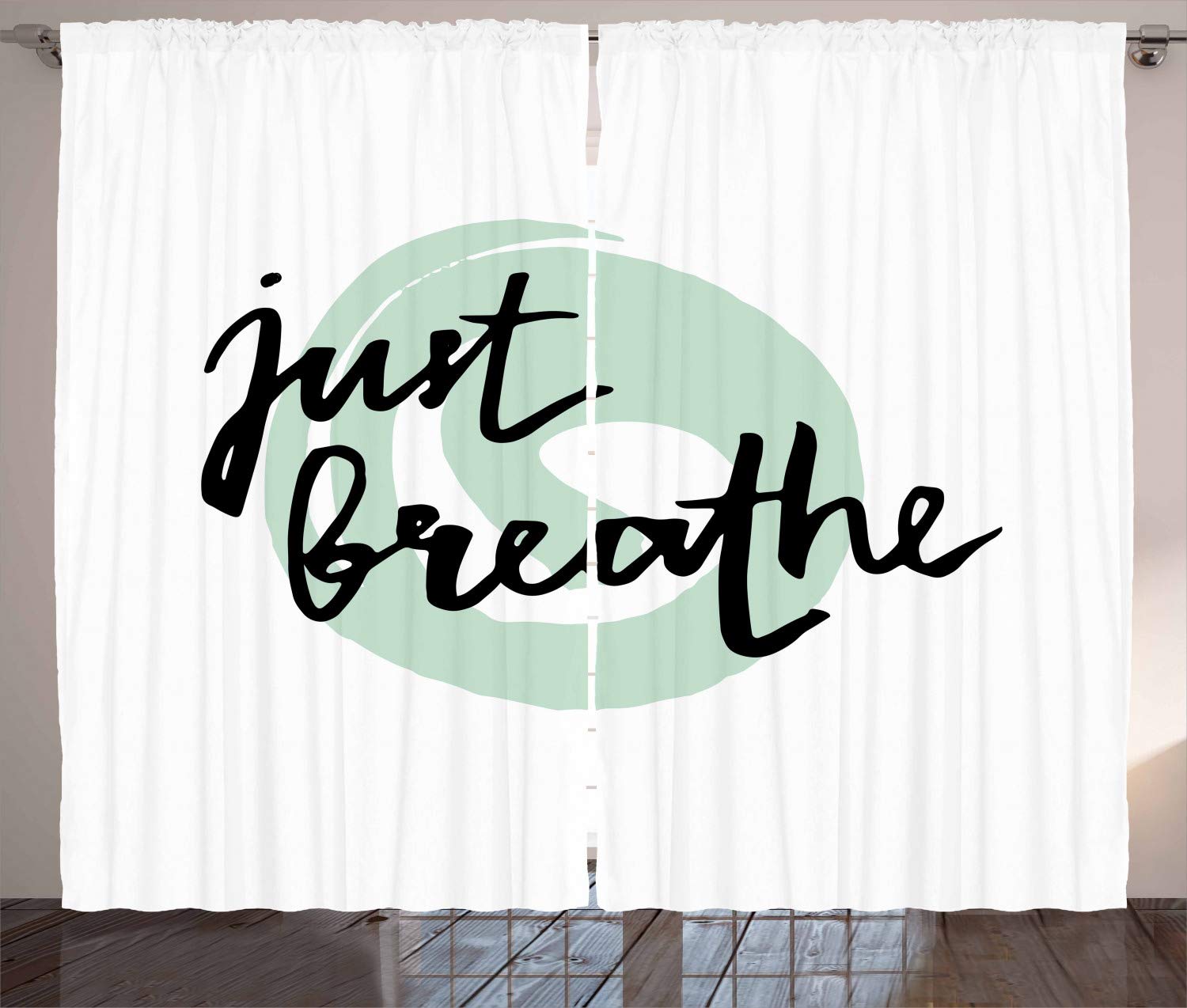 Ambesonne Just Breathe Inspirational Curtains - Modern Brush Calligraphy Art Window Drapes, 2 Panel Set (108