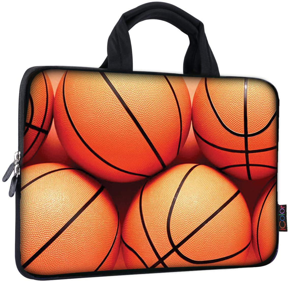 Premium 14-15.6 Inch Laptop Sleeve Case - Lightweight Protective Cover for Chromebook, MacBook Air/Pro, Notebook Computers - Water-Resistant Travel Pouch with Handle for School, Office & Business Trips (Basketball Design ICB-23)