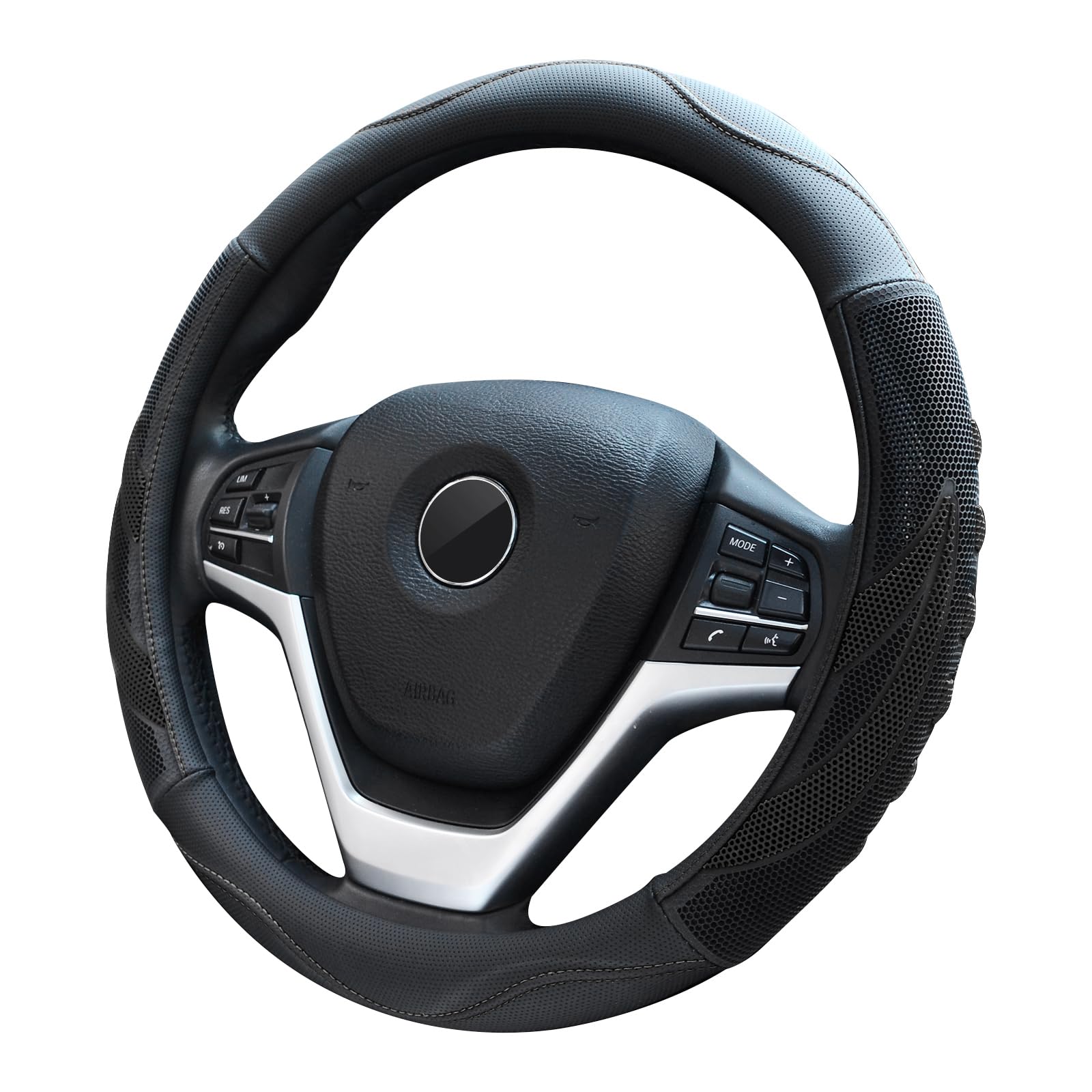 Breathable Auto Car Steering Wheel Cover - Microfiber Leather 15 Inch Black - Universal Fit for Men & Women - Comfortable Grip for Long Drives & Road Trips