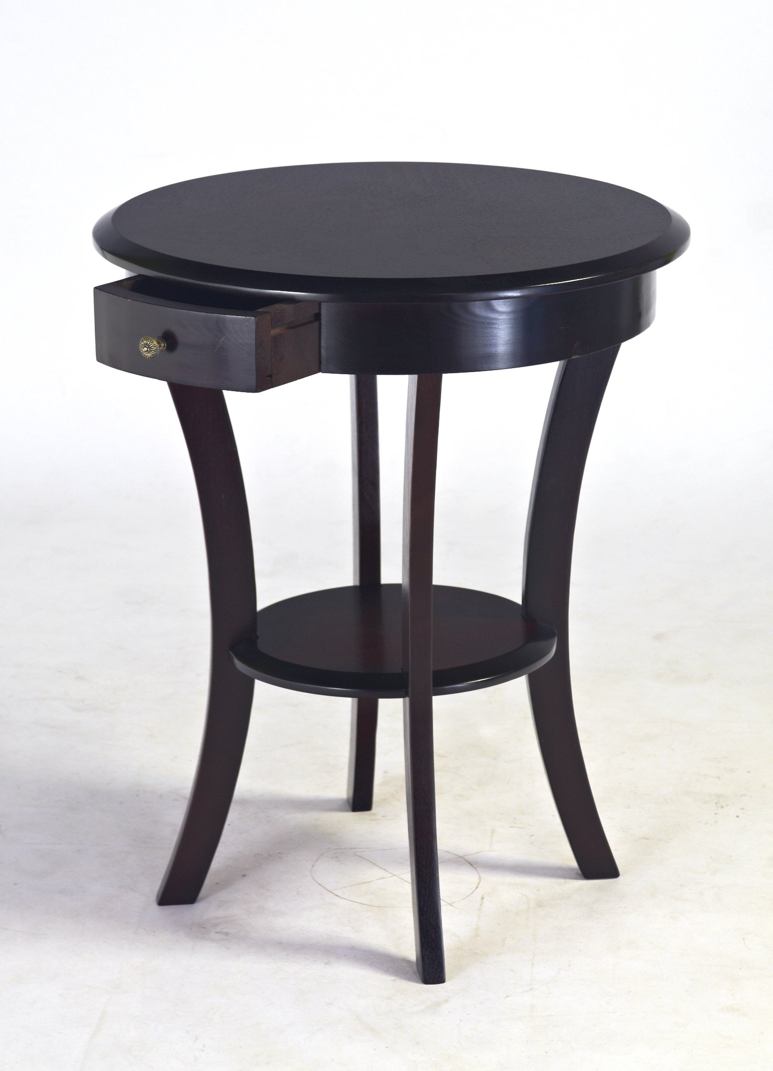 Frenchi Furniture Espresso Wood Round Table with Drawer and Shelf - Perfect for Dining Room, Kitchen, or Small Space Decor