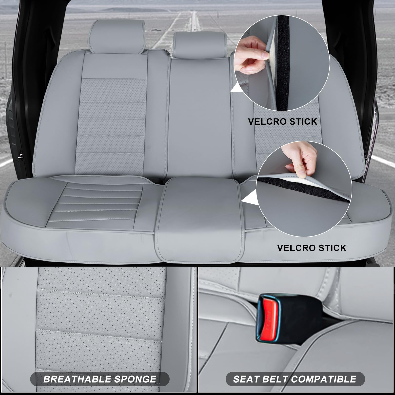 WEIZE Universal Full Set Leather Car Seat Covers - Waterproof Auto Seat Protector for Front & Back Seats | Fits Most Vehicles | Grey | Perfect for Daily Commute, Road Trips & Car Interior Protection