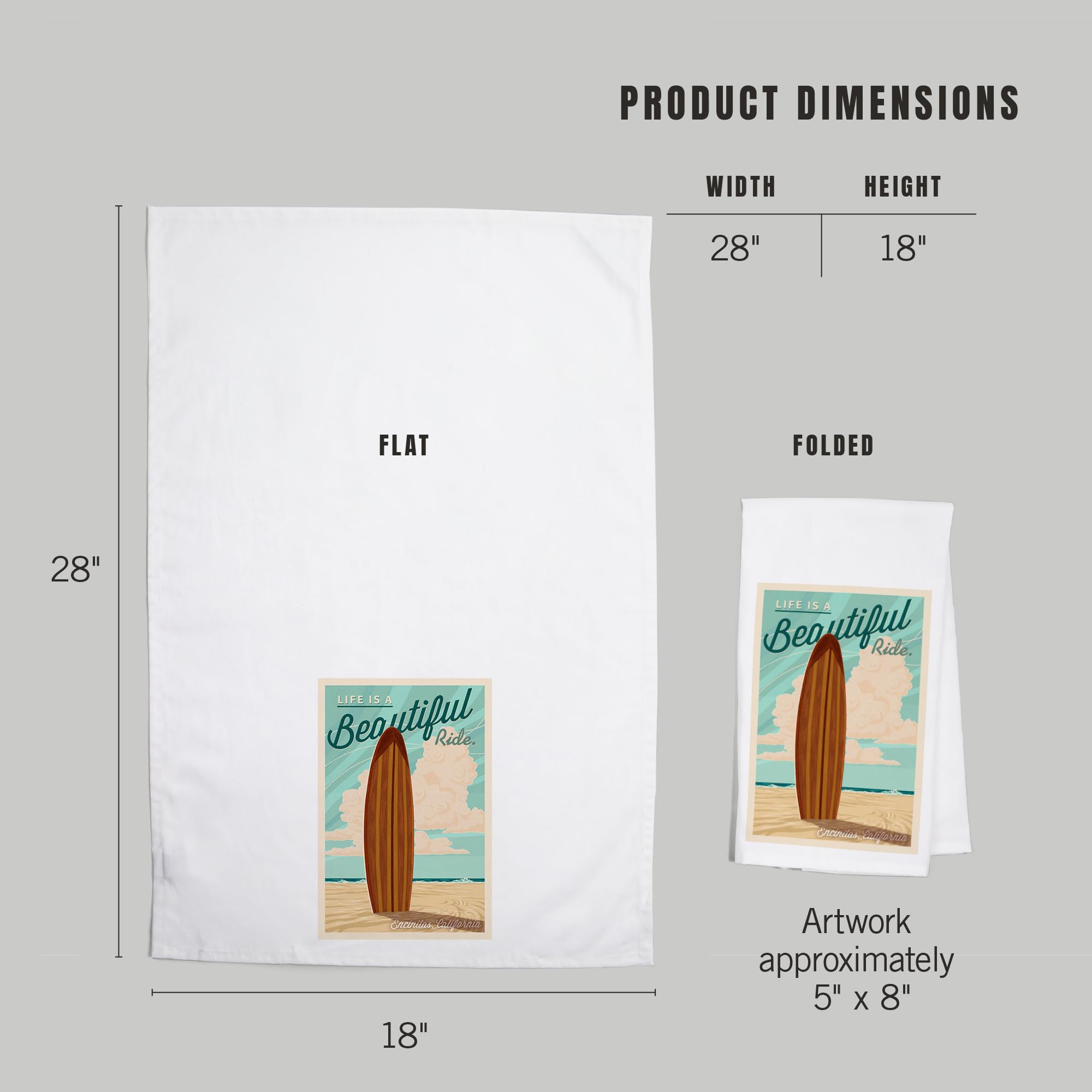 California Surfboard Letterpress Tea Towel - 100% Cotton Decorative Hand Towel for Kitchen & Home - Perfect for Beach House Decor, Coastal Themed Gifts & Surfing Enthusiasts