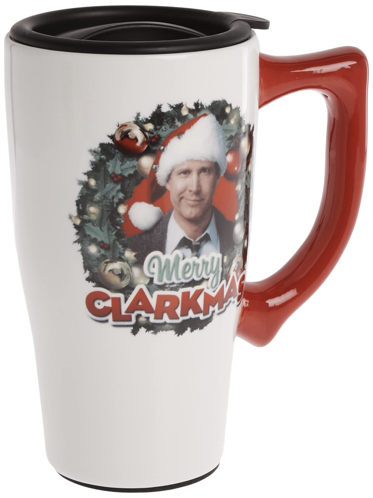 Merry Clarkmas Ceramic Travel Mug - Insulated Coffee Cup with Lid - Perfect for Christmas Gifts, Office Use & Travel