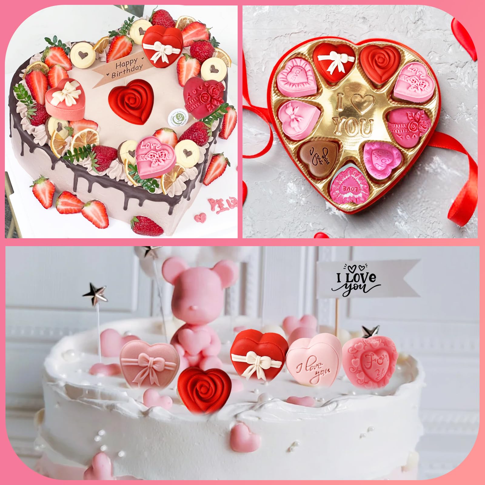 2PCS Heart Chocolate Molds Set - 10 Romantic Rose Silicone Baking Molds for DIY Chocolate, Candy, Gummy & Ice Cubes - Non-Stick, Reusable - Perfect for Valentine's Day, Weddings & Romantic Desserts