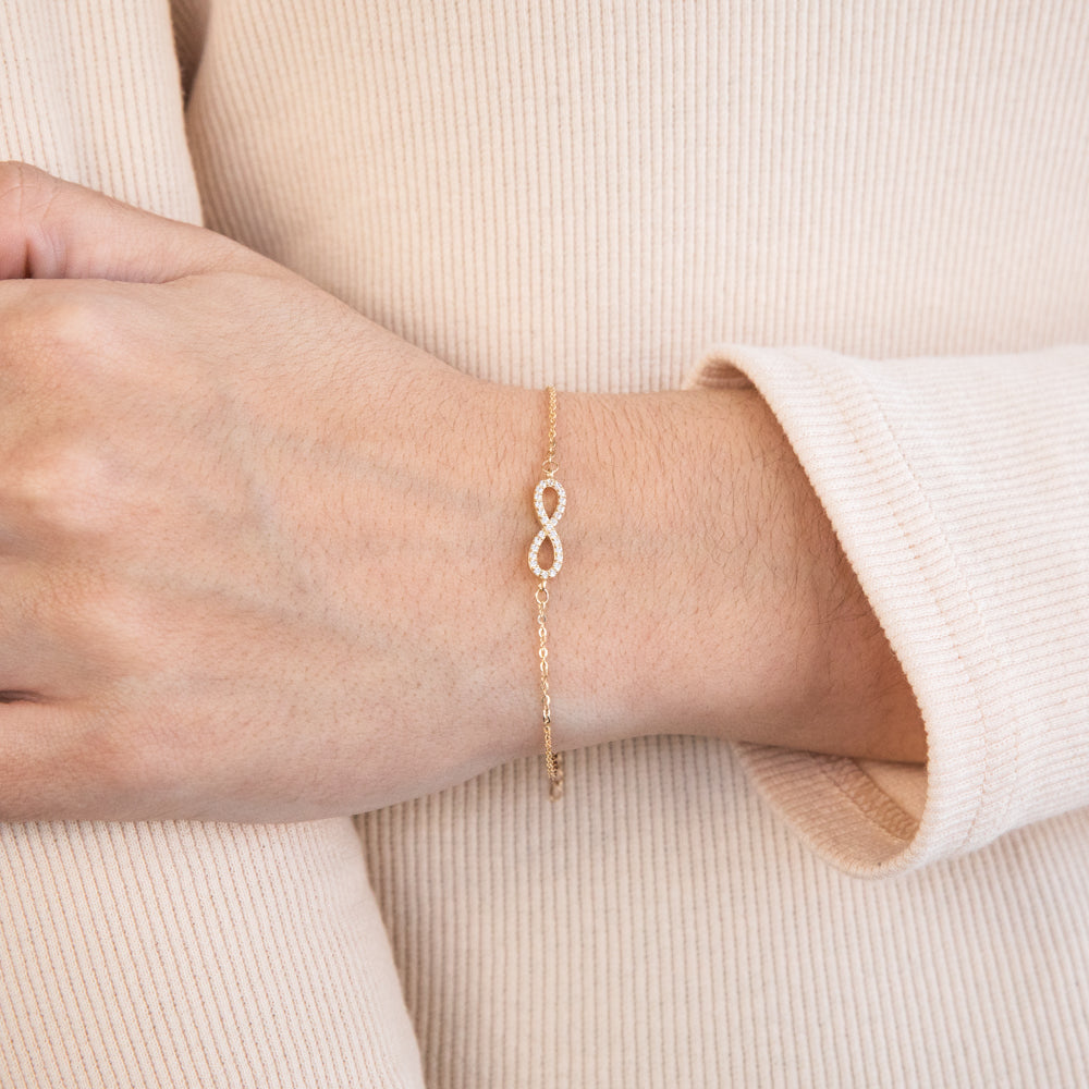 9ct Yellow Gold Everlasting Love 19cm Zirconia Infinity Bracelet for Women - Elegant Cubic Zirconia Jewelry Gift for Anniversary, Valentine's Day & Special Occasions