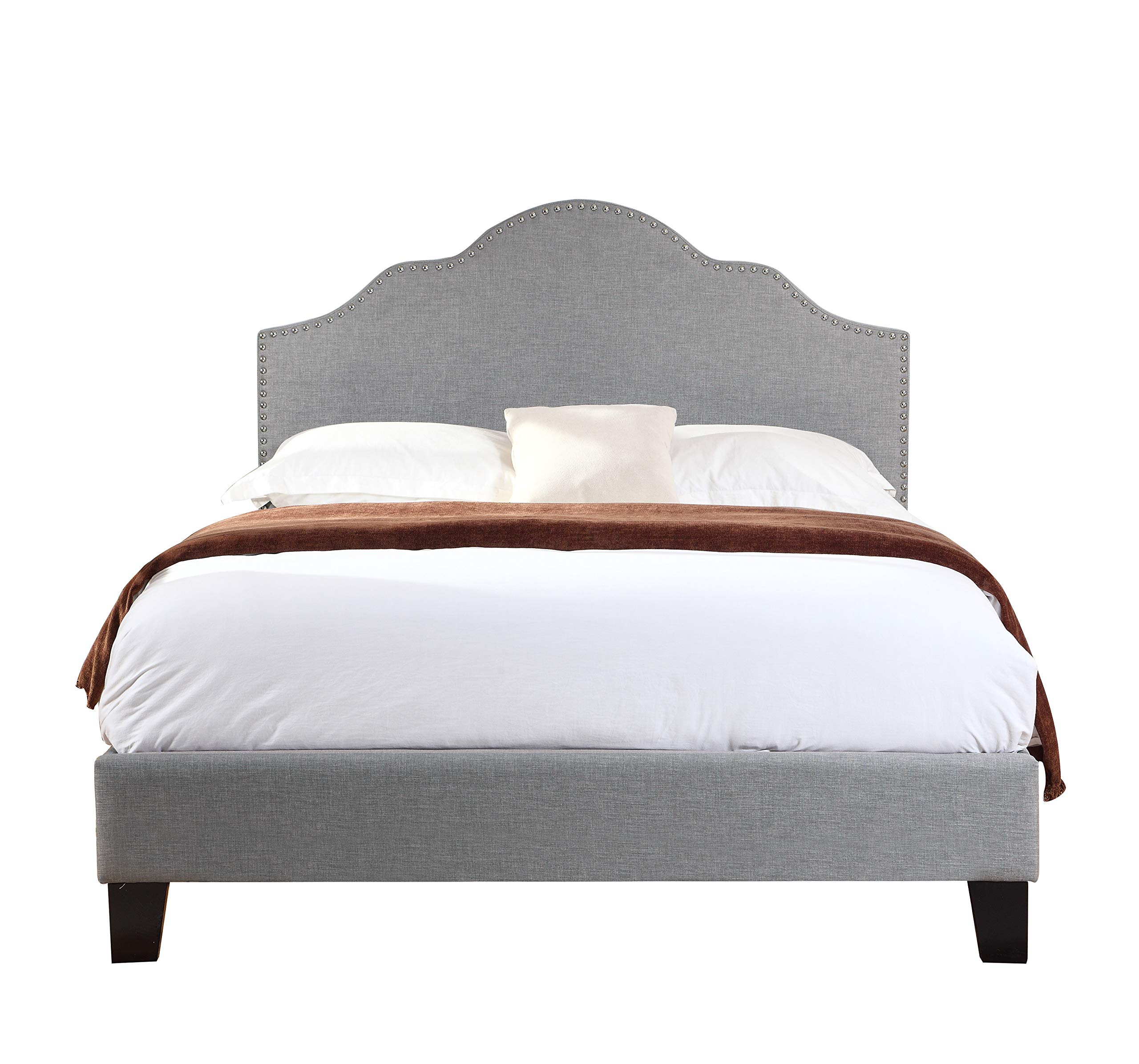 Emerald Home Madison Upholstered Bed Frame with Headboard - Light Gray Upholstery - Queen Size Bed for Modern Bedroom & Guest Room