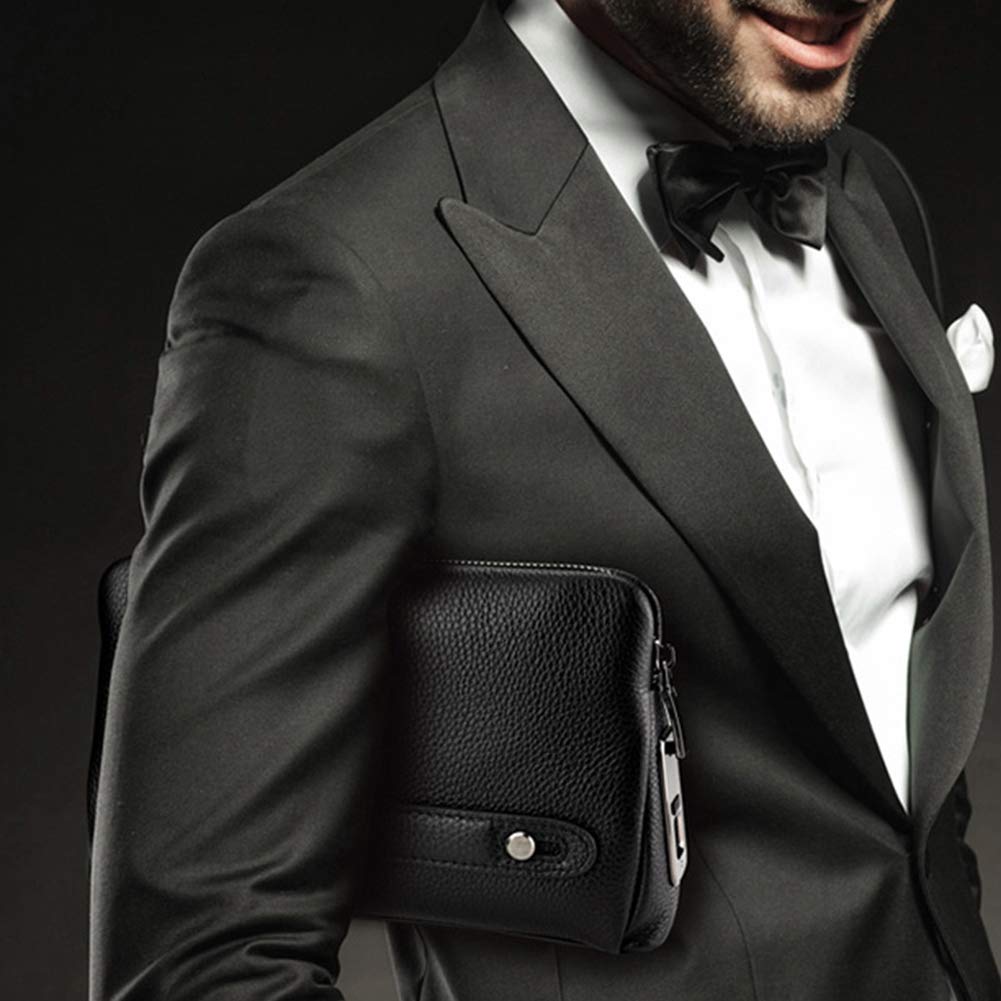 Men's Smart Fingerprint Zipper Wallet - RFID Blocking Anti-Theft Leather Wallet for Boyfriend, Husband & Father - Perfect for Travel, Work & Everyday Use