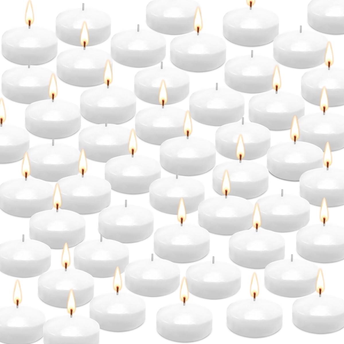 50 Pack 2-Inch Floating Candles - White Unscented Flameless Candles for Wedding Centerpieces, Bath Relaxation, Pool Party Decor & Home Aromatherapy