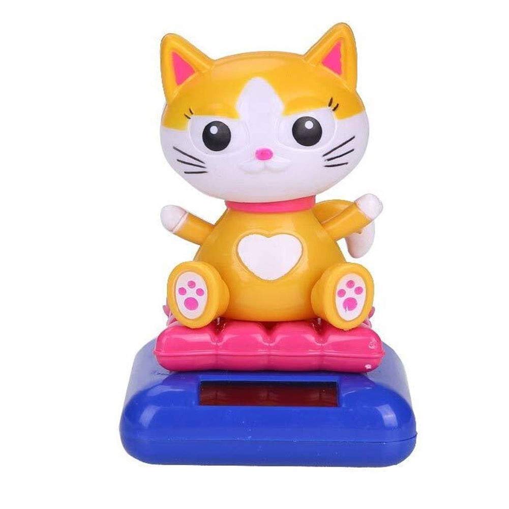ZBM Solar Powered Bobblehead Cat Car Dashboard Ornament - Dancing Animated Novelty Toy with Solar Panel - Yellow - Perfect for Car Decor, Gifts & Office Desk Accessories