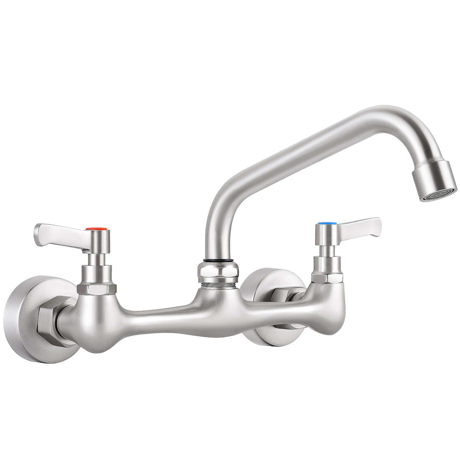 KZH 8 Inch Brushed Nickel Commercial Sink Faucet - 2 Handle Wall Mount Kitchen Faucet with Swivel Spout for Utility, Laundry Room & Restaurant Sinks | Durable & Stylish for Heavy-Duty Use