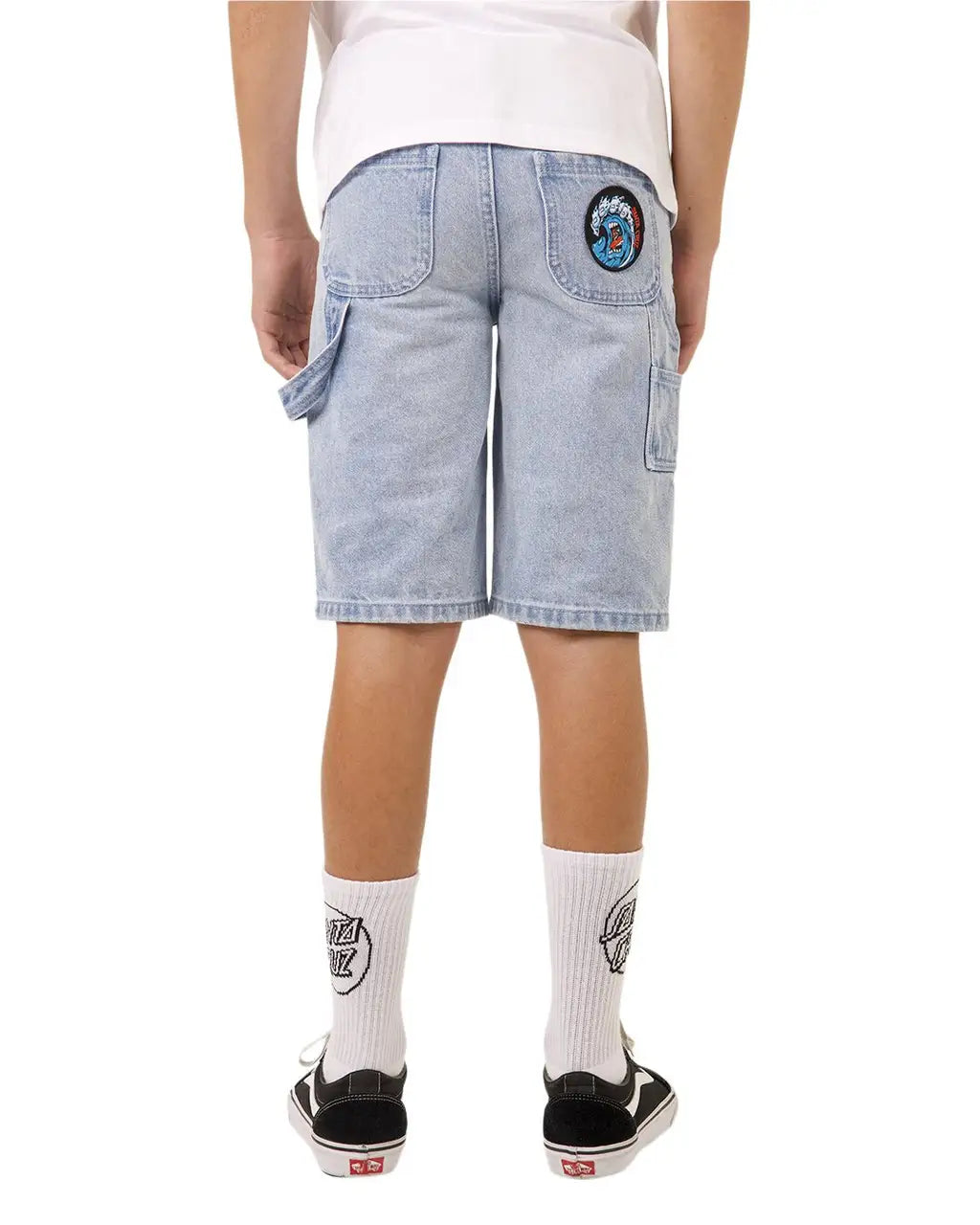 Santa Cruz Screaming Wave Embroidered Patch - Boys Carpenter Denim Shorts for Skateboarding & Streetwear Fashion