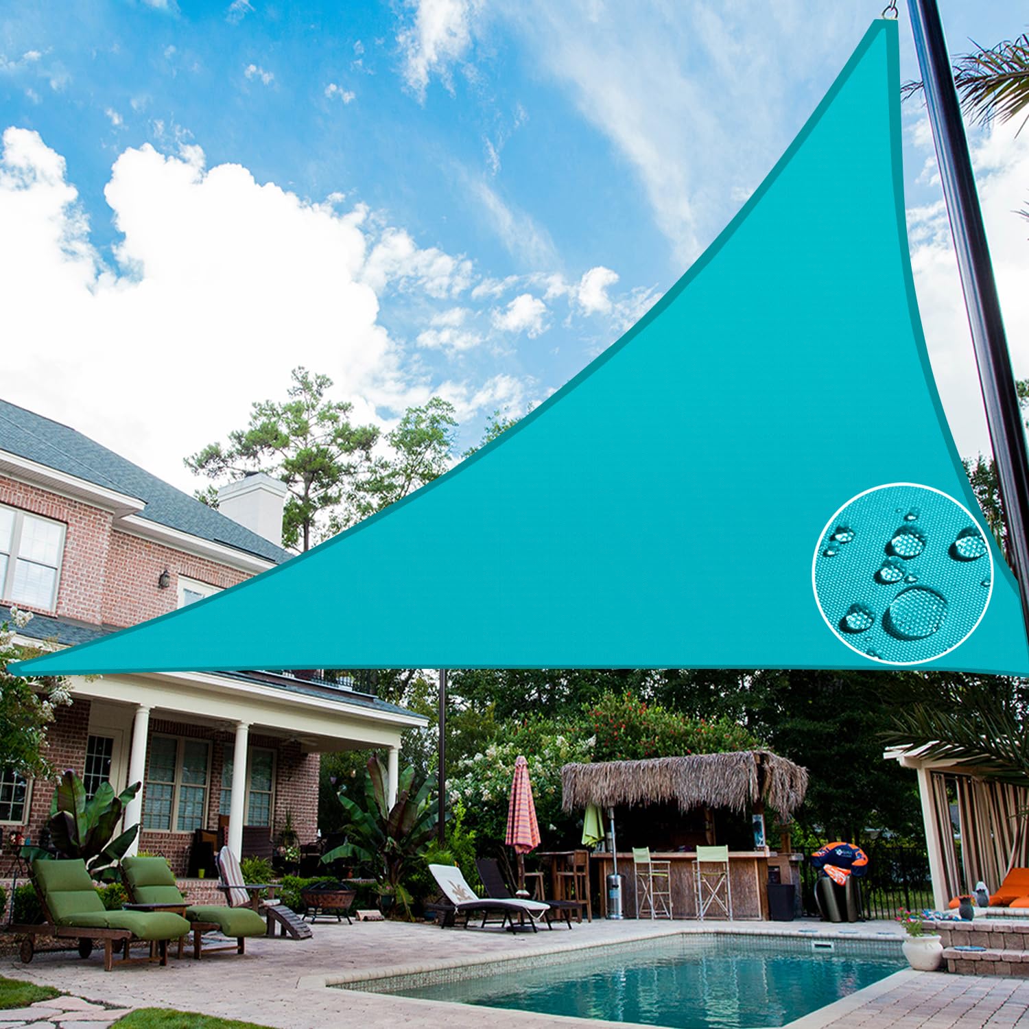 19' x 19' x 19' Turquoise Triangle Sun Shade Sail - 95% UV Block Waterproof Shade Cloth for Patio, Garden, Backyard & Deck - Perfect for Outdoor Relaxation, BBQ Parties & Sun Protection