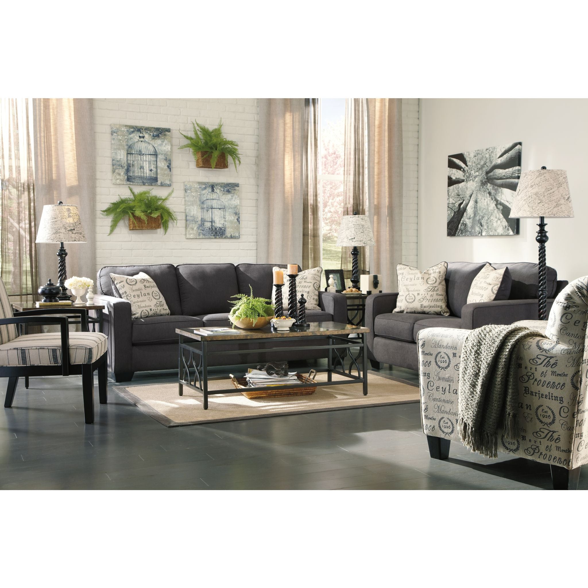 Alenya Modern Sofa - Charcoal Gray Upholstered Couch for Living Room, Lounge & Office - Comfortable 3-Seater with Sturdy Wooden Legs