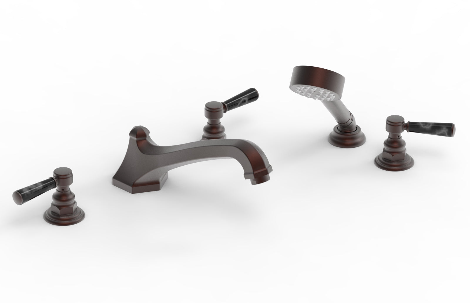 HEX TRADITIONAL Deck Mount Bathtub Set with Hand Shower - Black Marble Lever Handles 500 50 - Perfect for Modern Bathroom Renovations & Spa-Like Relaxation
