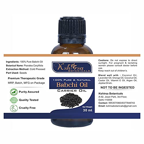 100% Pure Natural Babchi Oil (Psoralea Corylifolia) - Cold Pressed Therapeutic Grade for Skin Care & Hair Growth - 30ml with Euro Dropper - Perfect for Dry Scalp Treatment & Anti-Aging Facial Care
