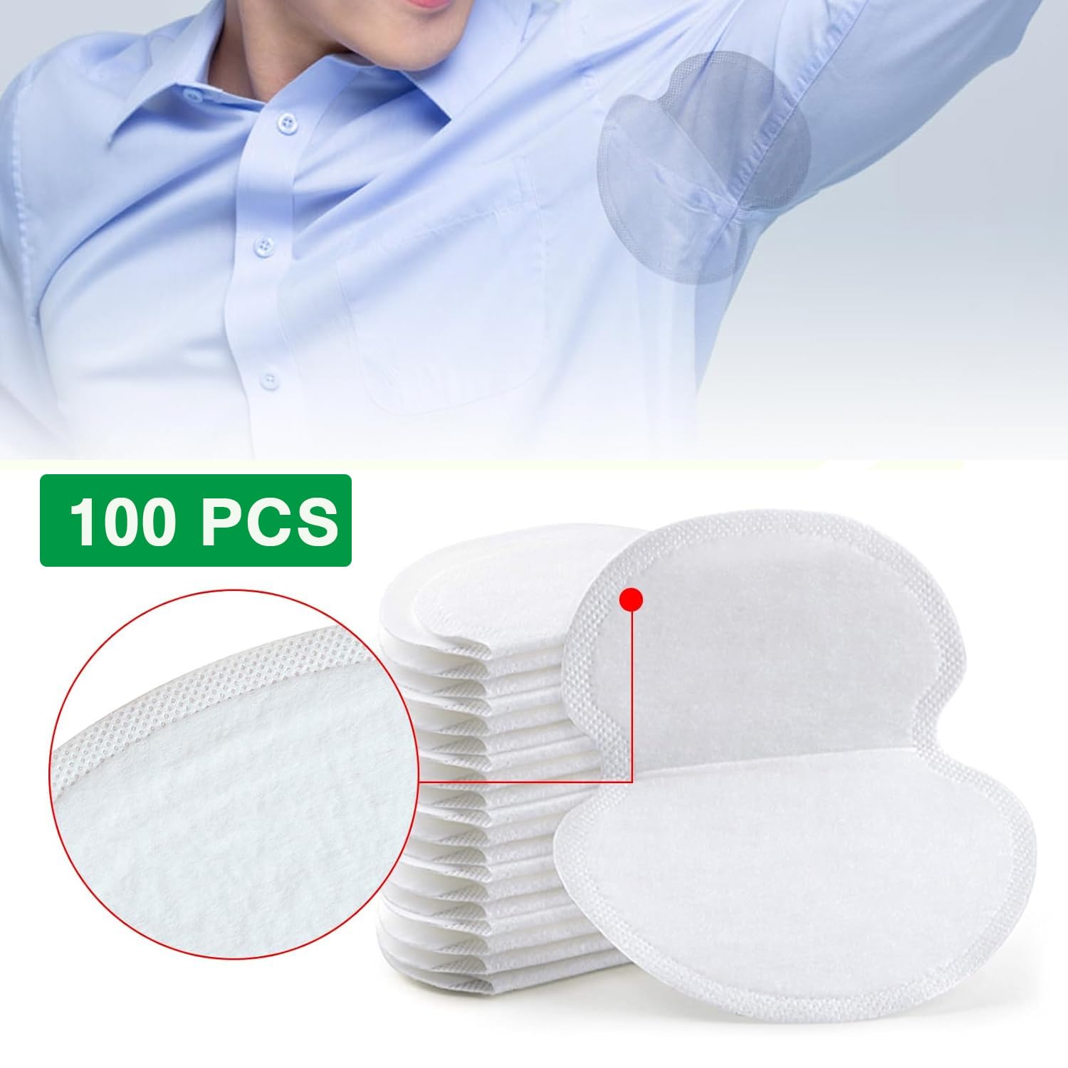 AKOAK 100 Pcs Disposable Underarm Sweat Pads for Women & Men - Invisible Adhesive Armpit Protection Pads for Excessive Sweating | Comfortable & Breathable | Perfect for Workouts, Business Meetings & Daily Wear