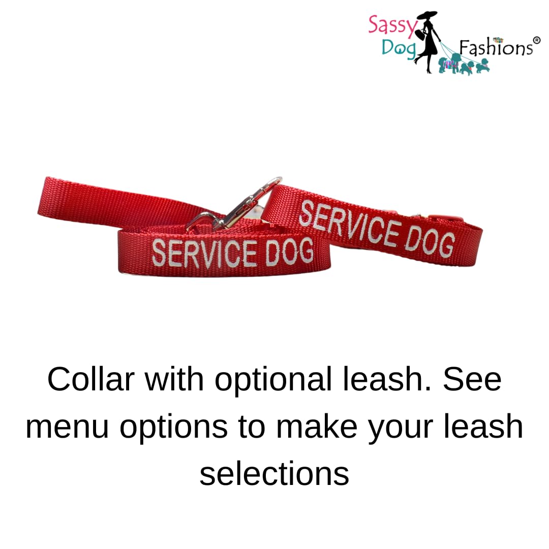 Handmade Adjustable Embroidered Service Dog Collar for Small Medium Large Dogs - 3/4