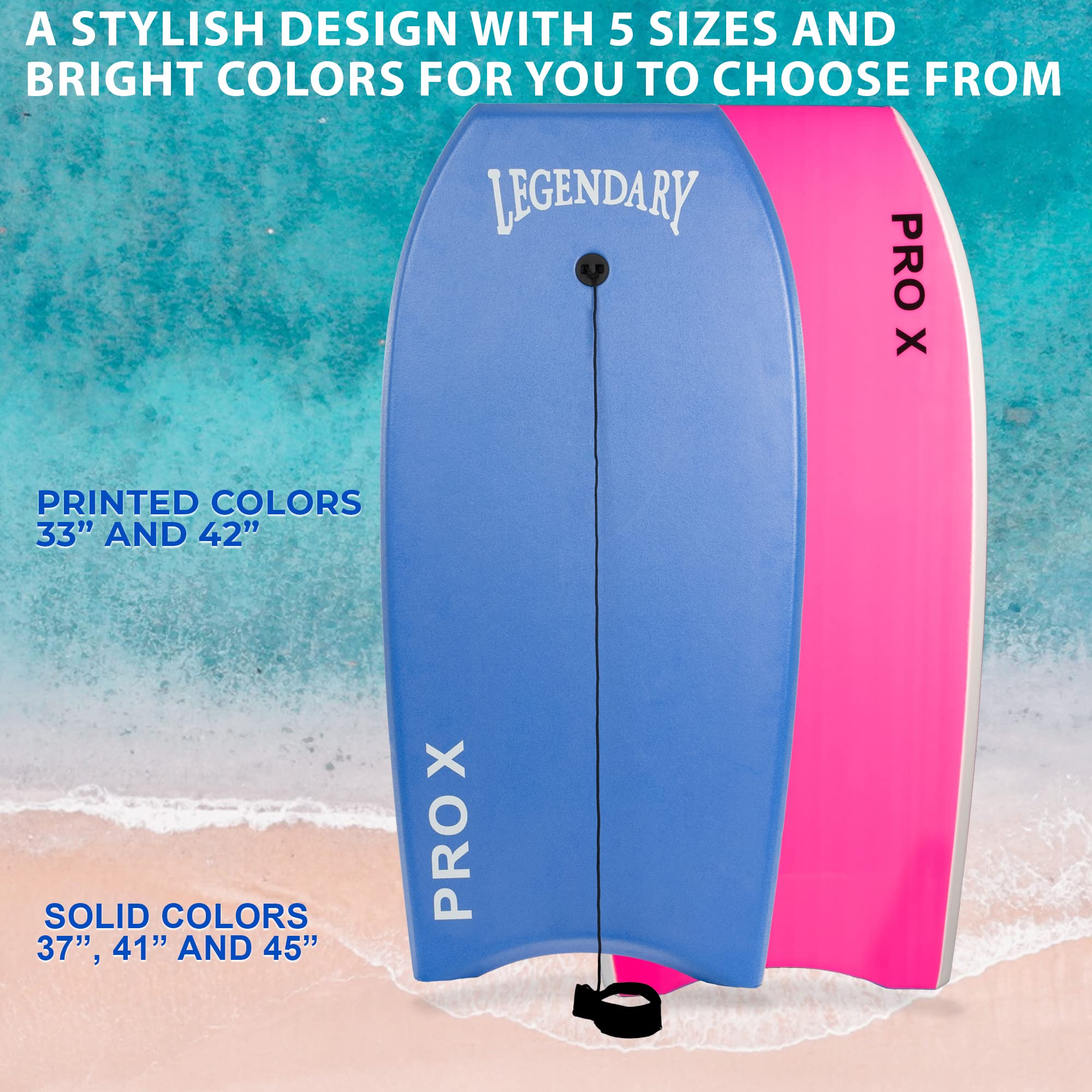 **Legendary Pro X Bodyboard - Premium Boogie Board for Kids & Adults with Hard Slick Bottom & EPS Core - Perfect for Beach Waves, Surfing & Water Sports**