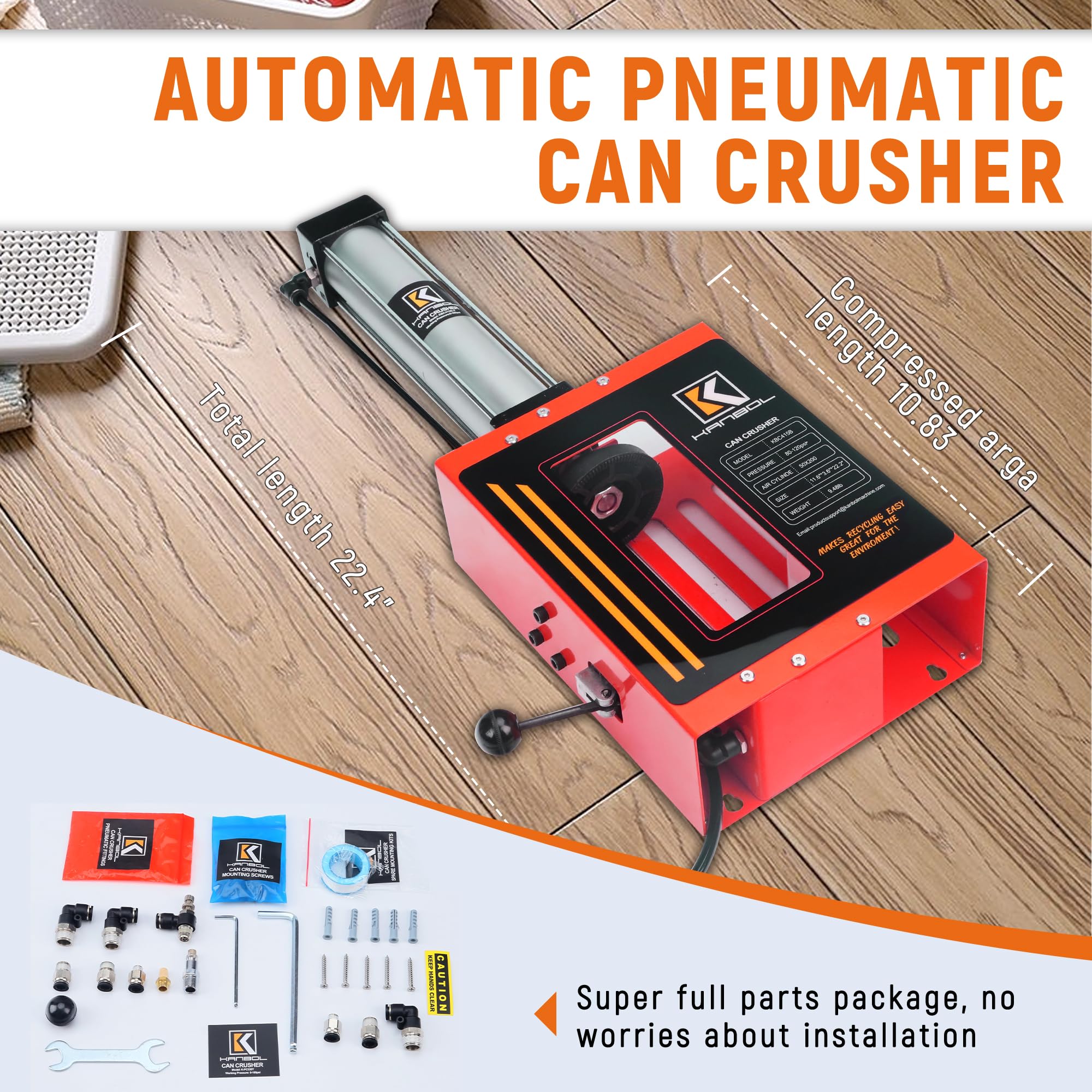 12oz/16oz Automatic Pneumatic Can Crusher with Wall Mount - Heavy Duty Soda Beer Can Smasher for Recycling - Red (Perfect for Home Bars, Garages & Eco-Friendly Waste Reduction)
