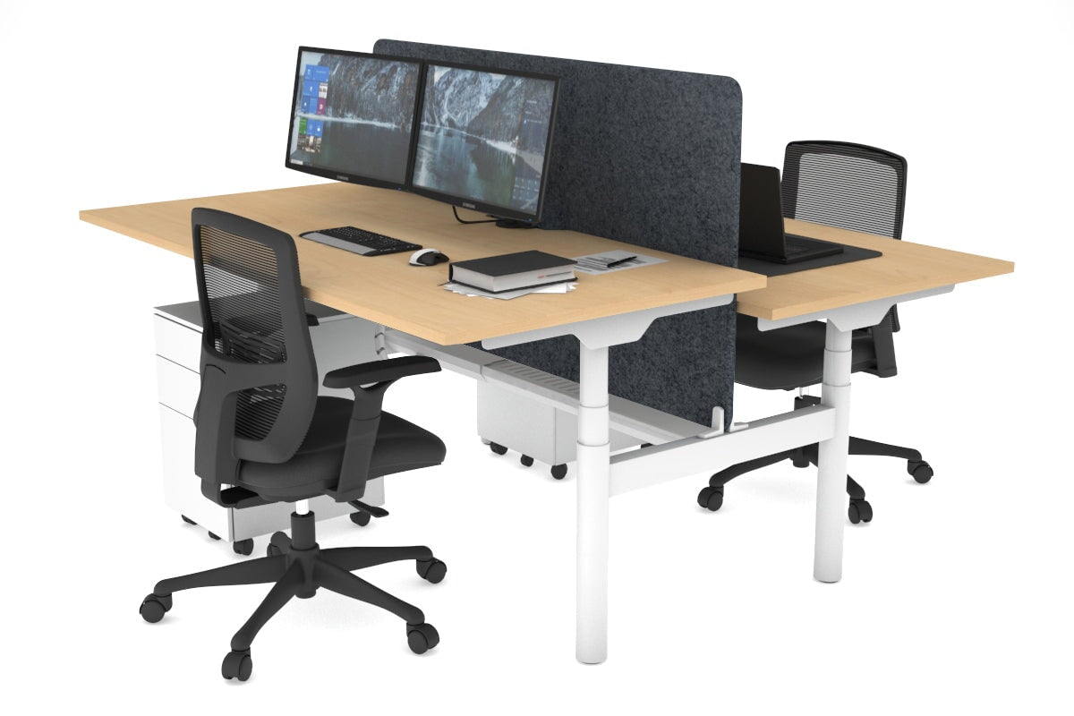 Flexi Premium Height Adjustable 2-Person H Bench Workstation - White Frame [1800L x 800W with Cable Management] - Ideal for Office, Home Workspace & Collaborative Environments