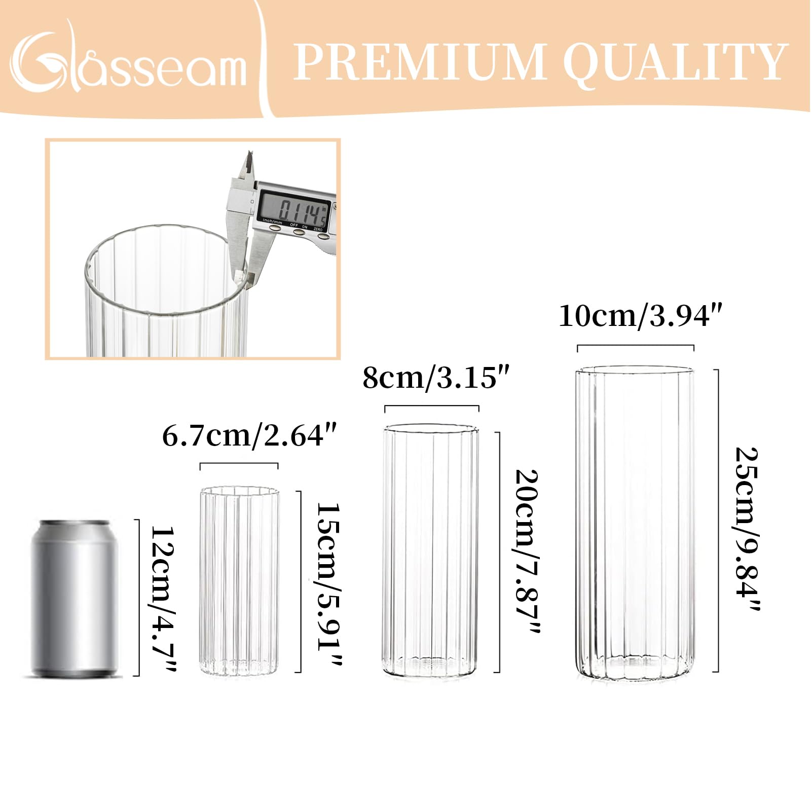 Glasseam 18-Piece Clear Ribbed Glass Cylinder Candle Holders Set - Hurricane Pillar & Floating Candle Vases for Dining Table Centerpieces, Flute Flower Vases for Wedding, Party Decor & Home Decoration