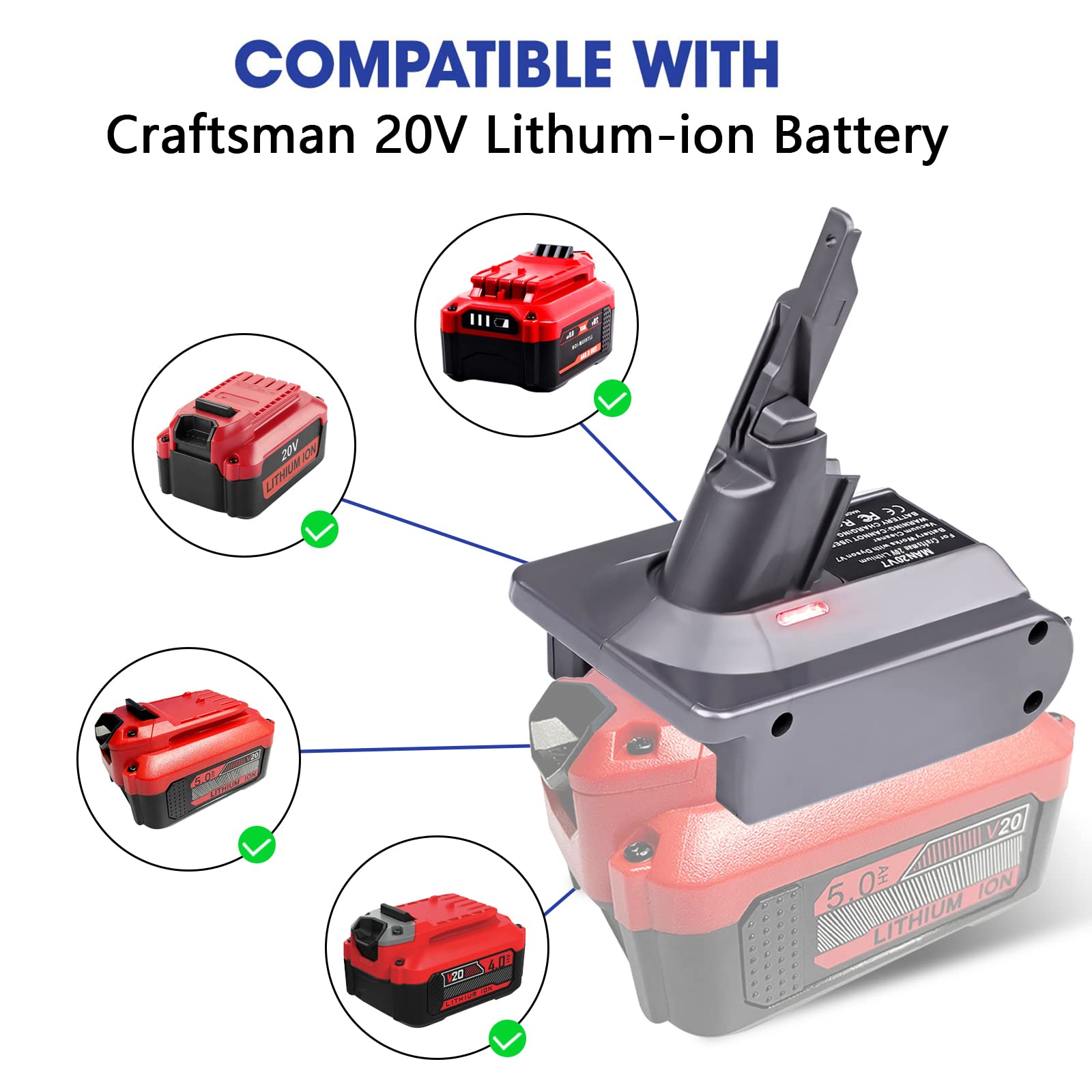 Dyson V7 V8 Vacuum Cleaner Adapter - Craftsman 20V Battery Converter for V7 V8 Series Animal Absolute Motorhead Cordless Stick Vacuums | Perfect for Home Cleaning, Pet Hair Removal & Hard-to-Reach Areas