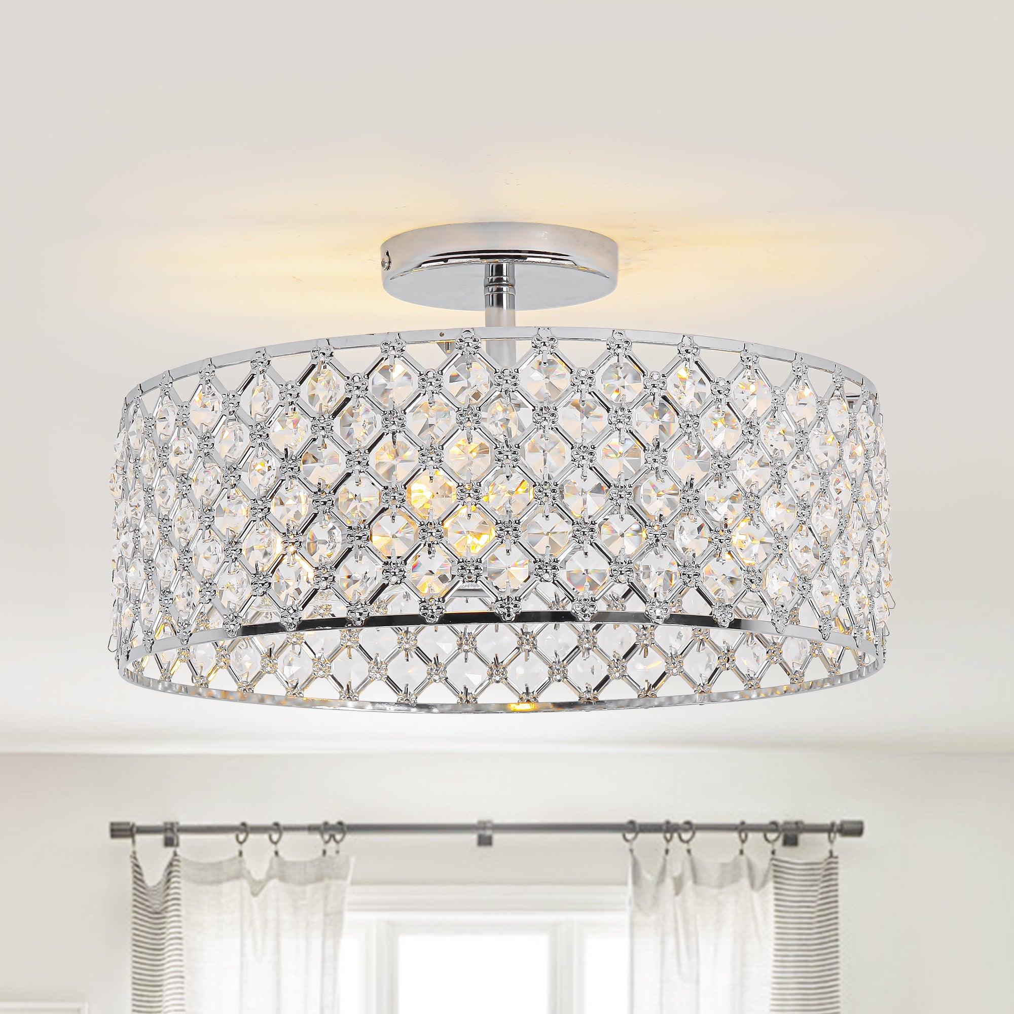 15 Inch 3-Light Modern Chrome Semi-Flush Mount Ceiling Light Fixture - Perfect for Bedroom, Living Room, and Hallway Lighting