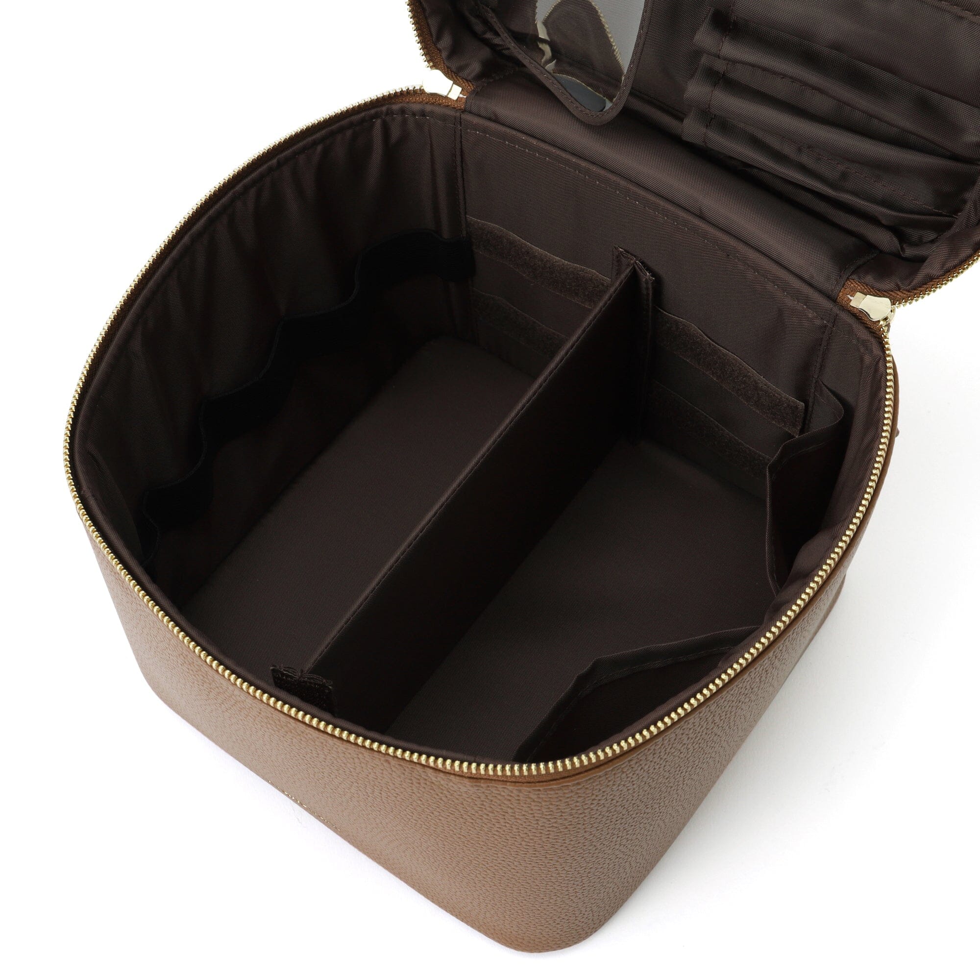 Bicolor Vanity Pouch - Stylish Leather Makeup Bag for Women | Travel Cosmetic Organizer | Perfect for Home, Office & Travel Accessories (Light Brown)