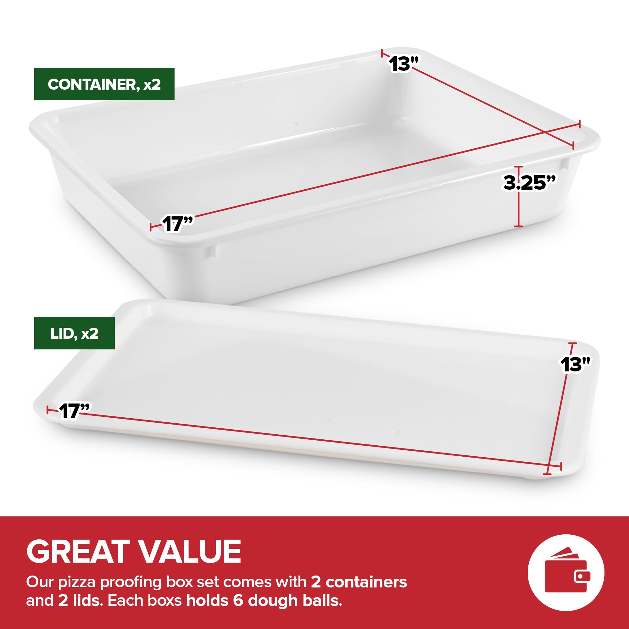 Stock Your Home Pizza Dough Proofing Container with Lid (2 Pack) - Bread Dough Rising Box for Homemade Pizza, Sourdough & Artisan Bread Baking | Perfect for Kitchen, Bakery & Food Prep