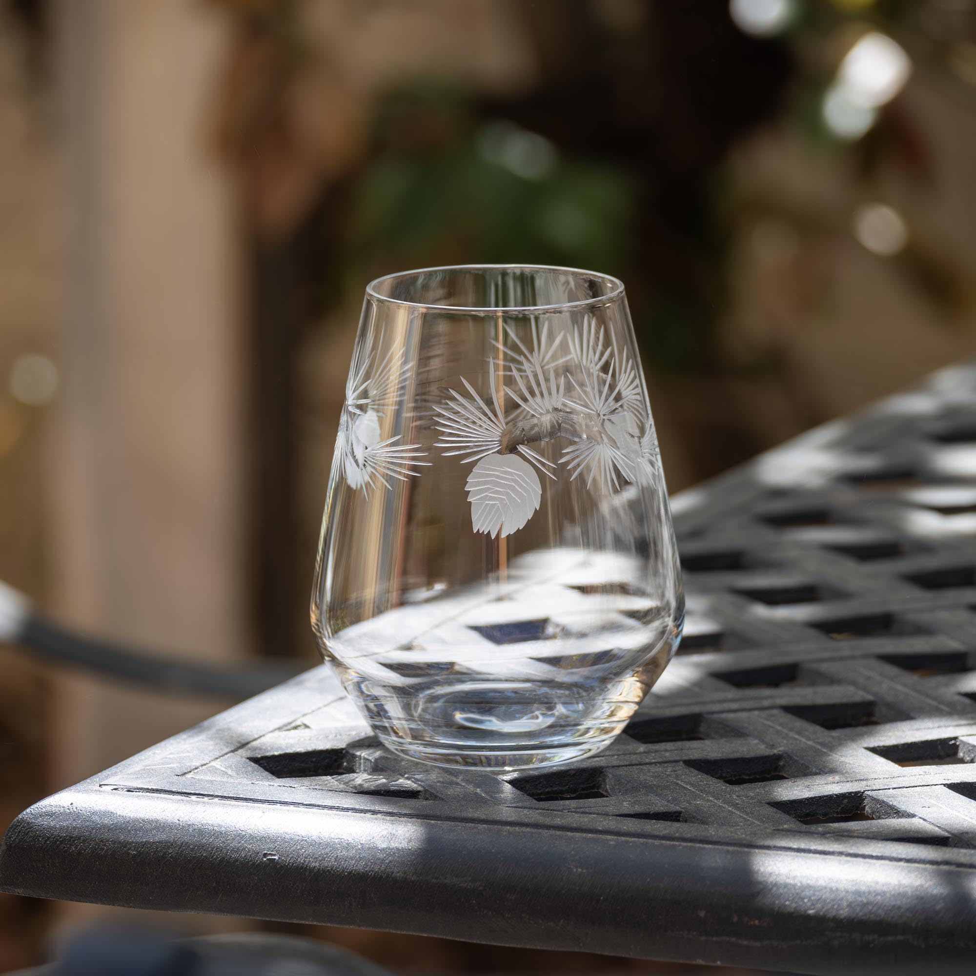 Premium Rolf Glass Icy Pine Stemless Wine Tumbler Set of 4 - 18oz Lead-Free Etched Glassware - Elegant Stemless Wine Glasses Made in USA - Perfect for Dinner Parties, Wine Tasting & Home Entertaining