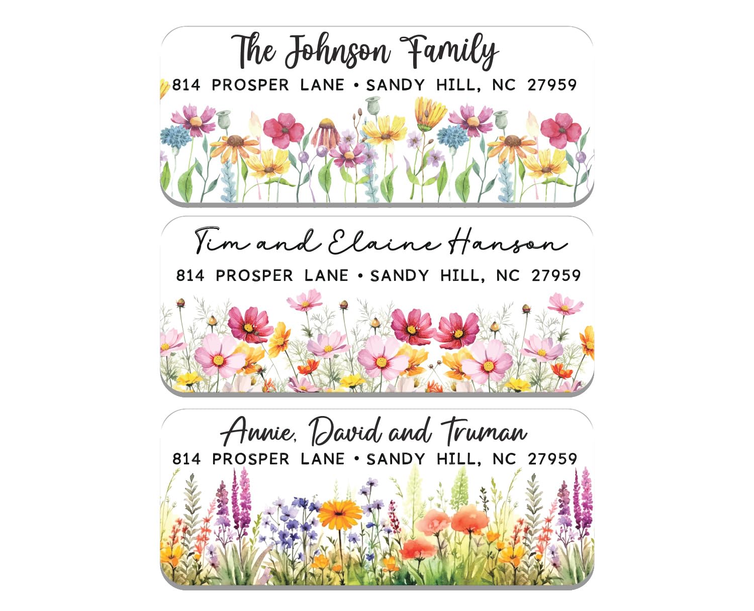 Custom Wildflower Address Labels - 60 Personalized Floral Mailing Stickers for Envelopes & Packages | Self-Adhesive Rectangle Name Stickers for Spring & Summer | Perfect for Wedding Invitations, Greeting Cards & Business Correspondence