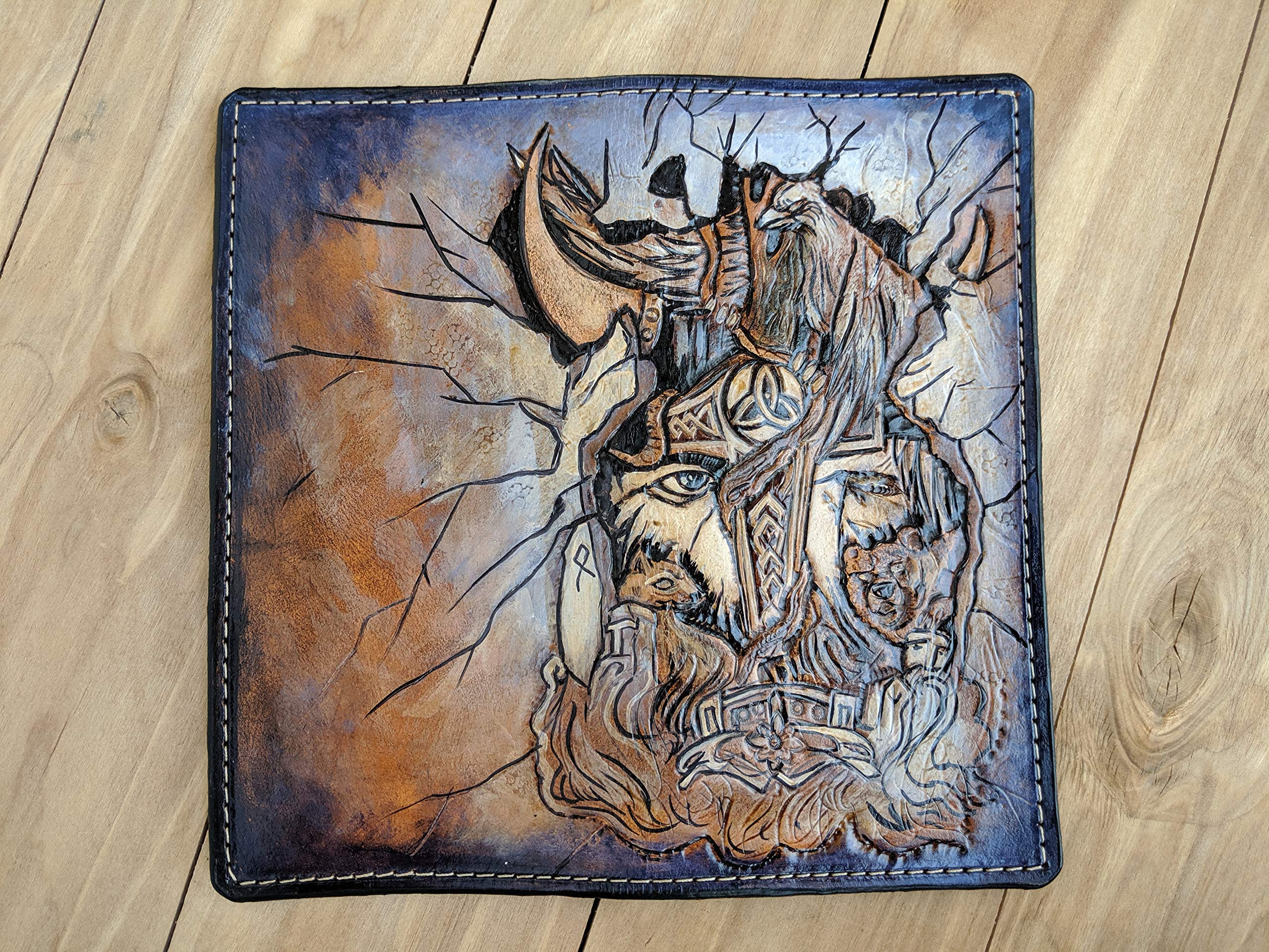 Handcrafted 3D Genuine Leather Wallet for Men - Viking, Odin & Celtic Designs - Custom Biker Wallet with Fox, Bear & Thor Hammer Engravings - Perfect for Motorcycle Riders, Travel & Gift Giving