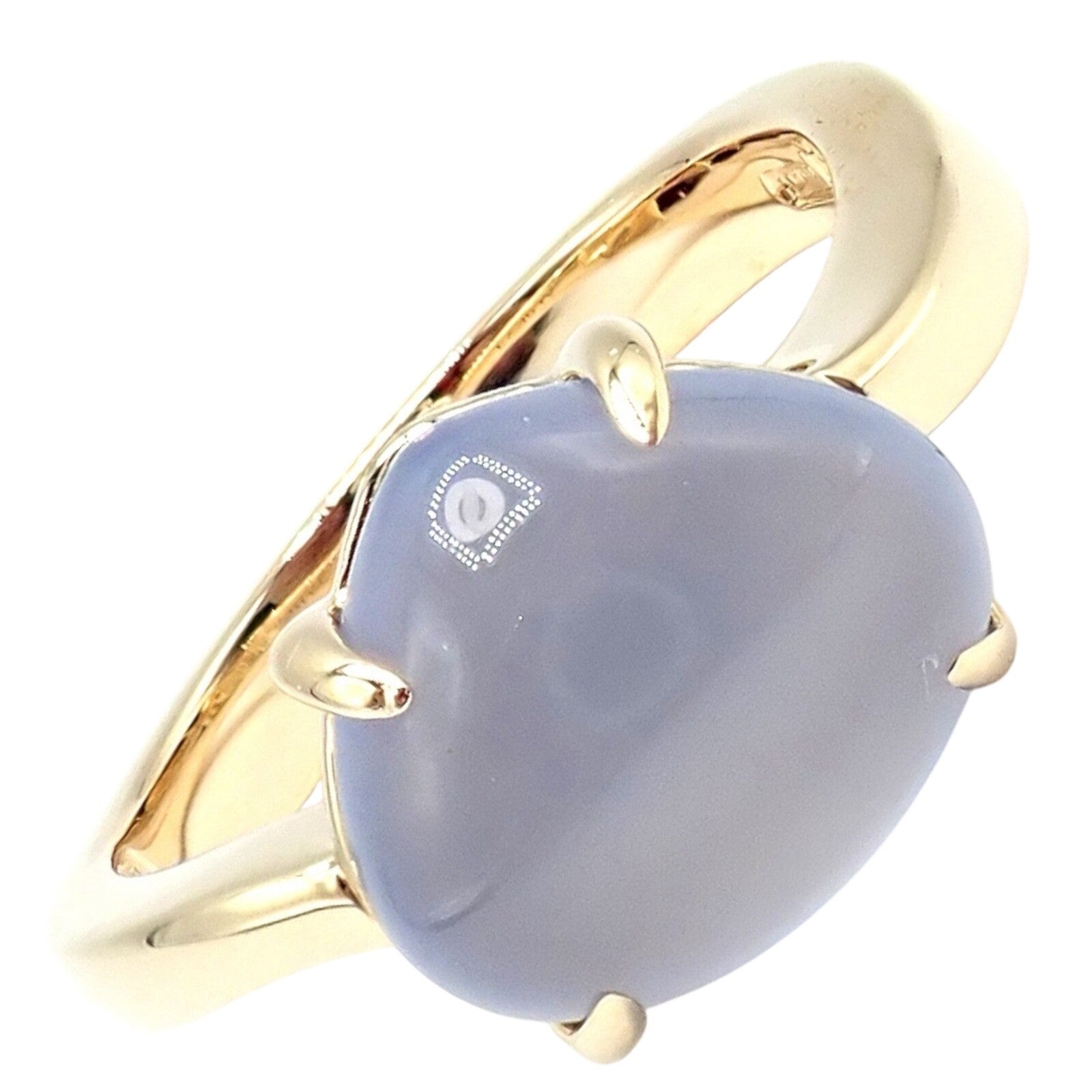 Authentic Bulgari 18k Yellow Gold Mediterranean Eden Chalcedony Ring - Size 5.75 - Luxury Jewelry for Women, Perfect for Weddings, Anniversaries & Special Occasions
