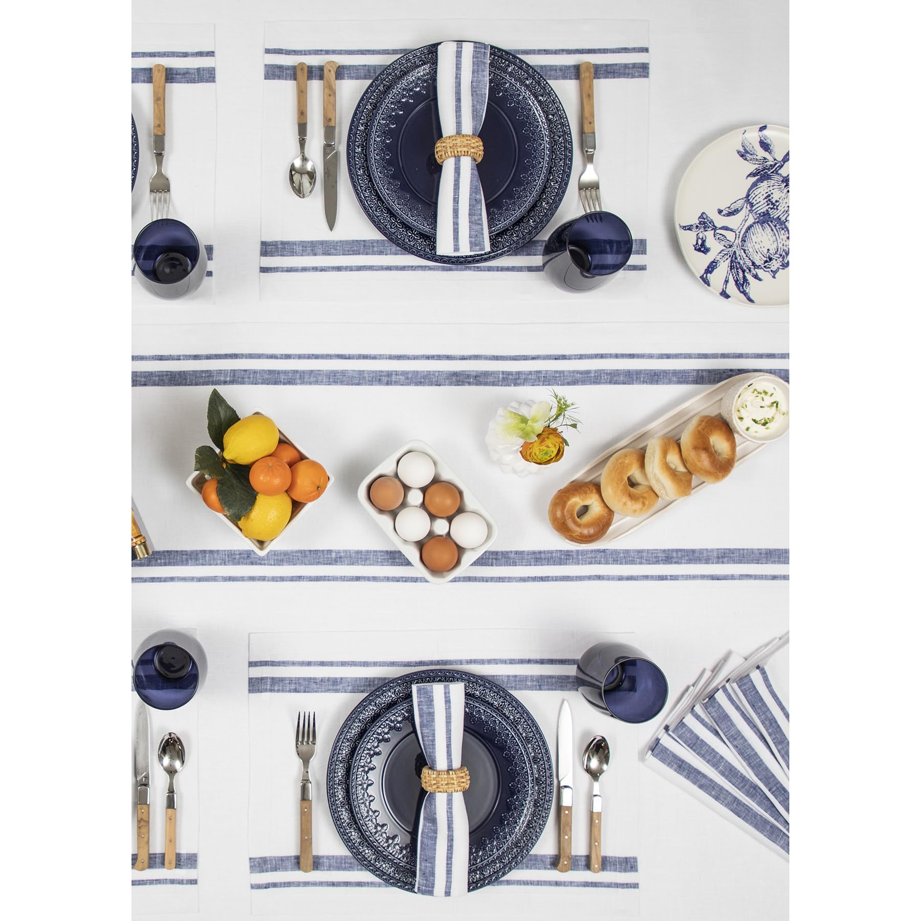 Solino Home French Stripe Linen Placemats Set of 4 - 14x19 Inch 100% Pure Linen Navy & White Washable Table Mats - Elegant Dining Decor for Spring, Mother's Day, Easter & Everyday Use