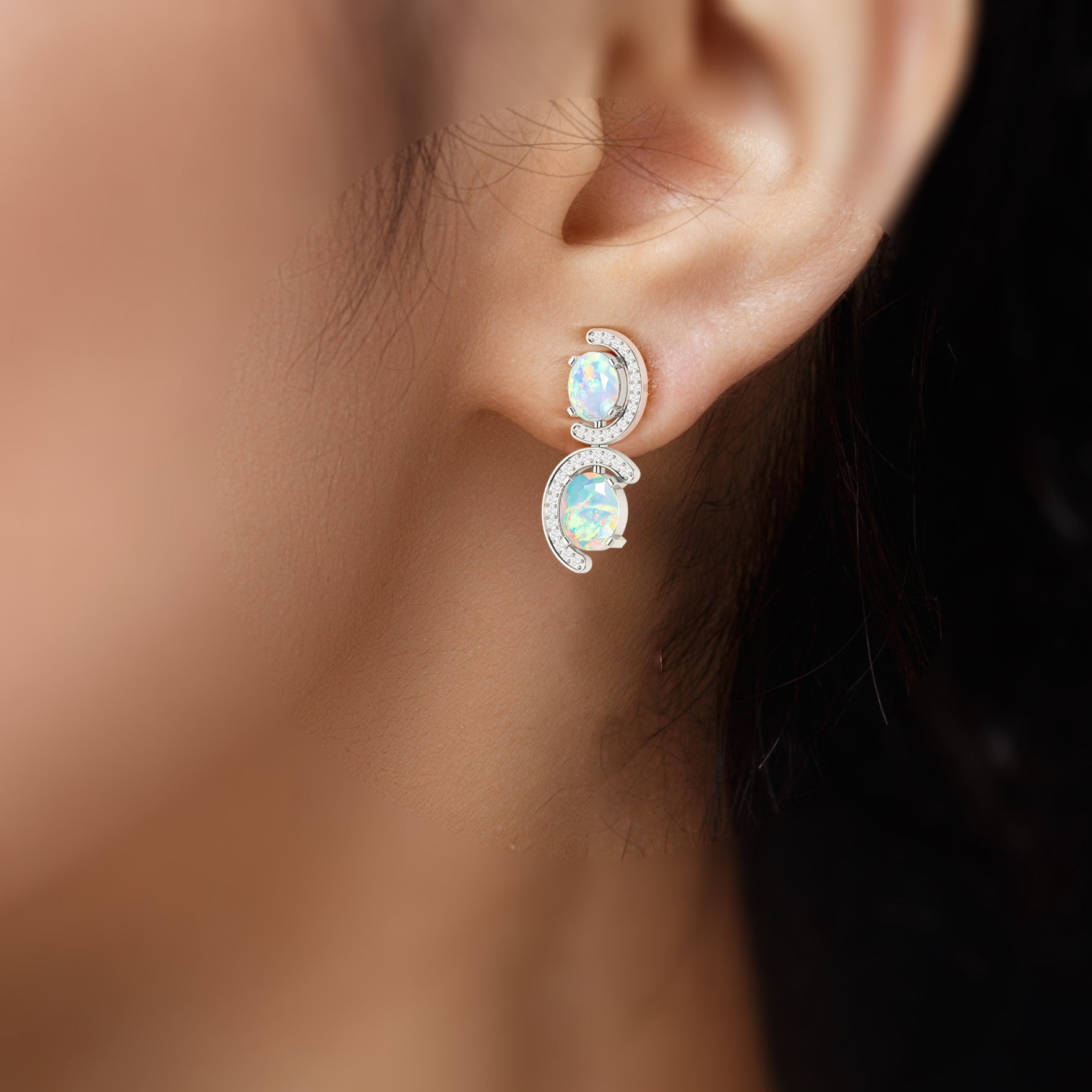 Natural White Opal 'C' Shape Stud Earrings – Dainty Boho Jewelry for Women, Hypoallergenic Sterling Silver Earrings for Everyday Wear | Perfect for Gifts, Parties & Casual Outfits
