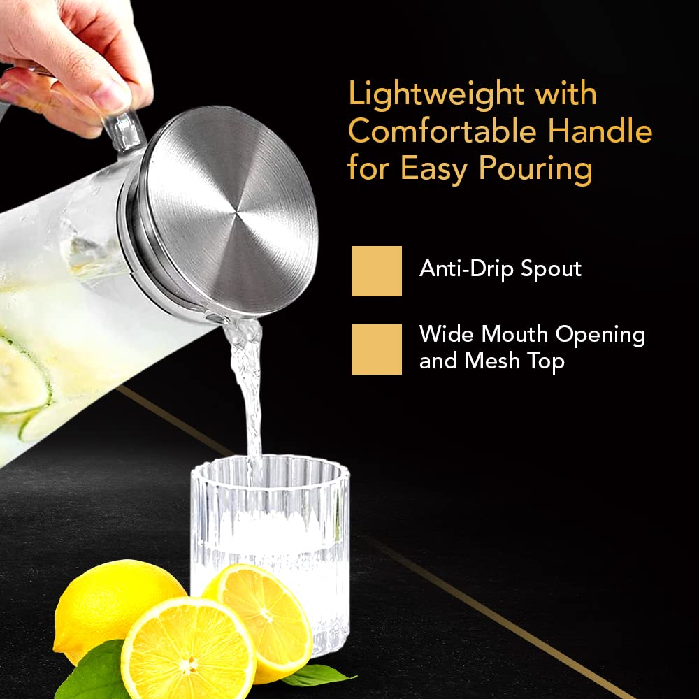2-Pack Heat Resistant Glass Pitcher with Lid & Spout - 50oz Stainless Steel Lid Carafe for Coffee, Juice, Iced Tea & Water | Perfect for Entertaining, Restaurants & Home Kitchen Use