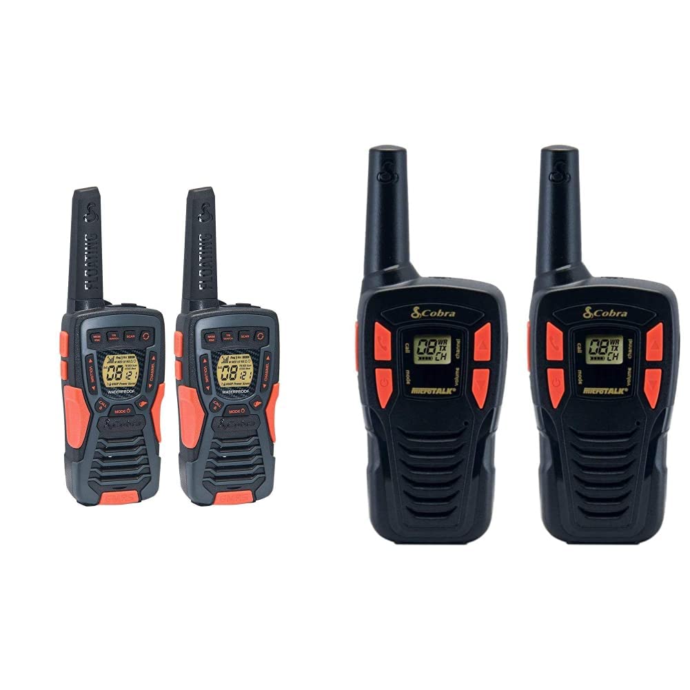 COBRA ACXT1035R FLT & ACXT145 Waterproof Rechargeable Walkie Talkies - 22 Channels, 16-Mile Range, Lightweight Two-Way Radios (2-Pack) for Hiking, Camping, and Outdoor Adventures